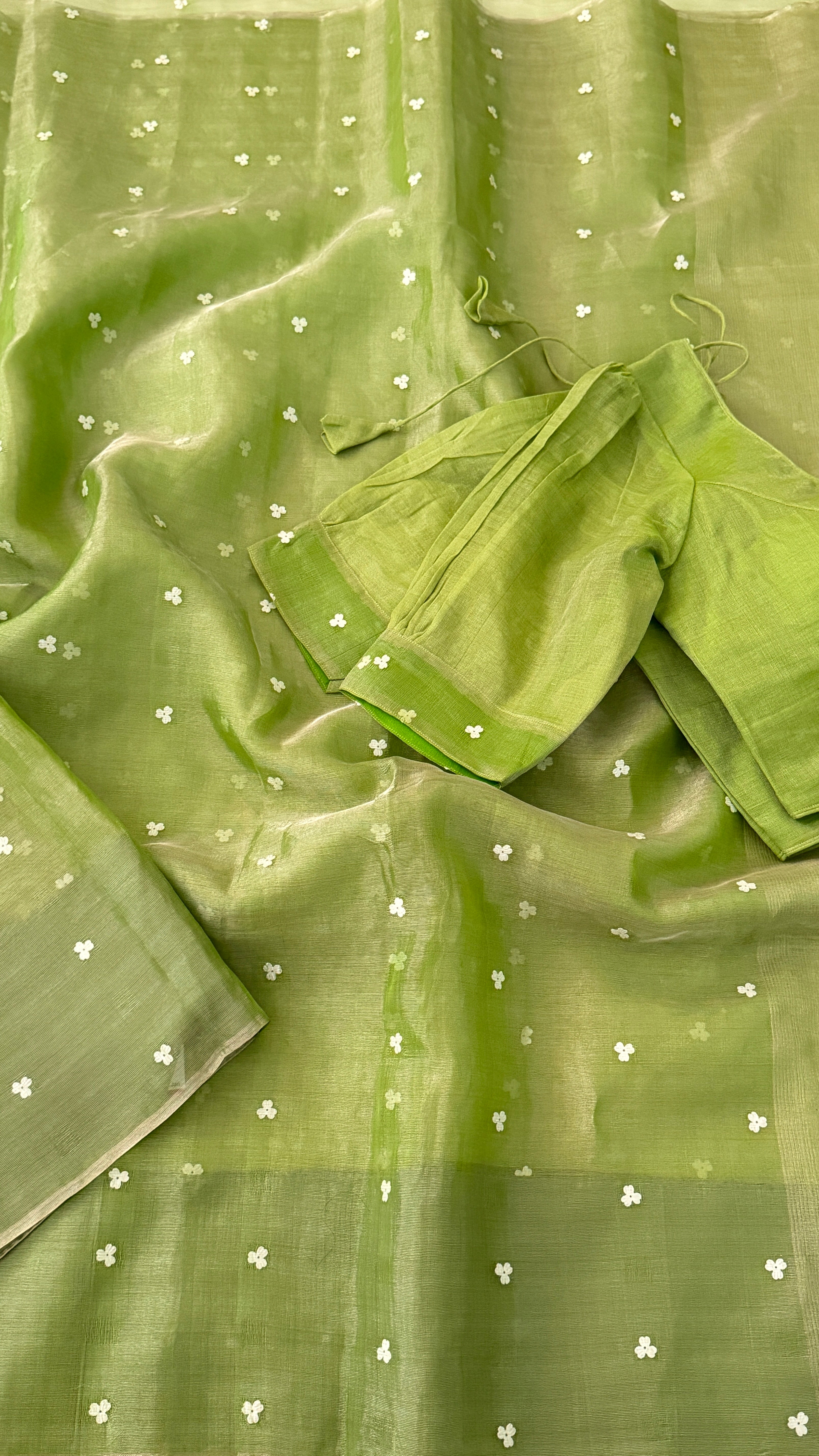 Green Sequins Muslin Jamdani Saree