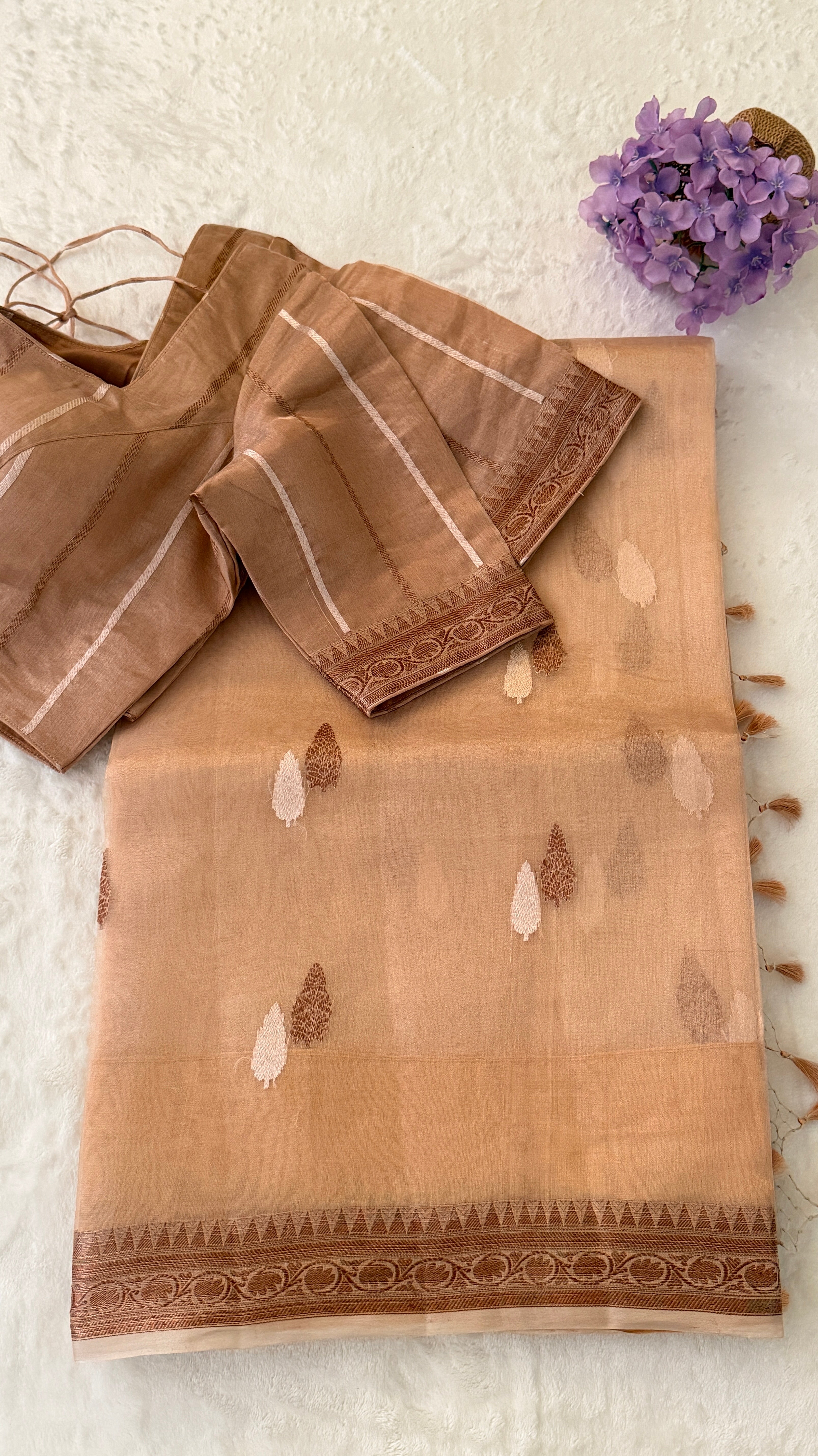 Beige Tissue Kora Saree