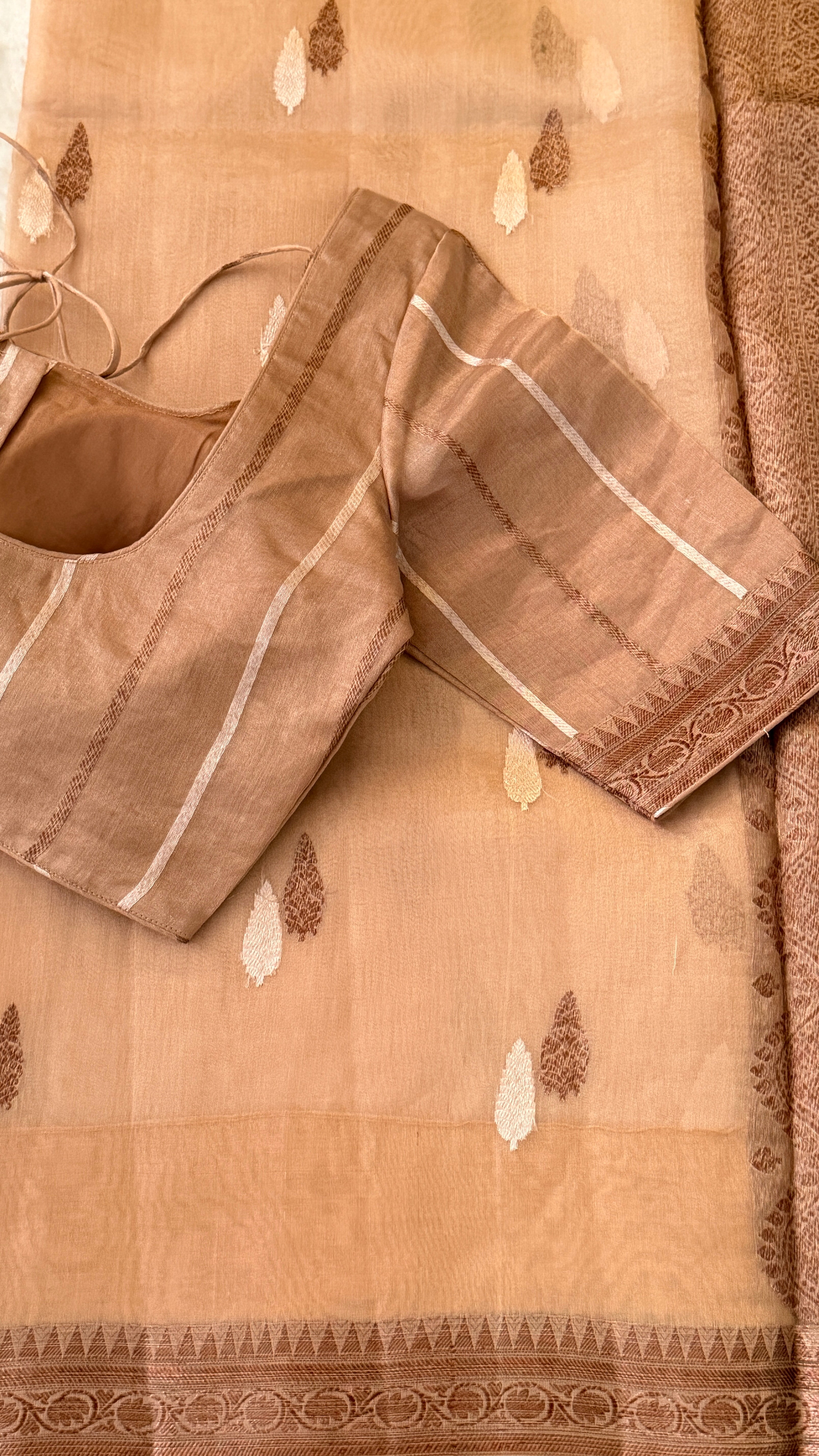 Beige Tissue Kora Saree