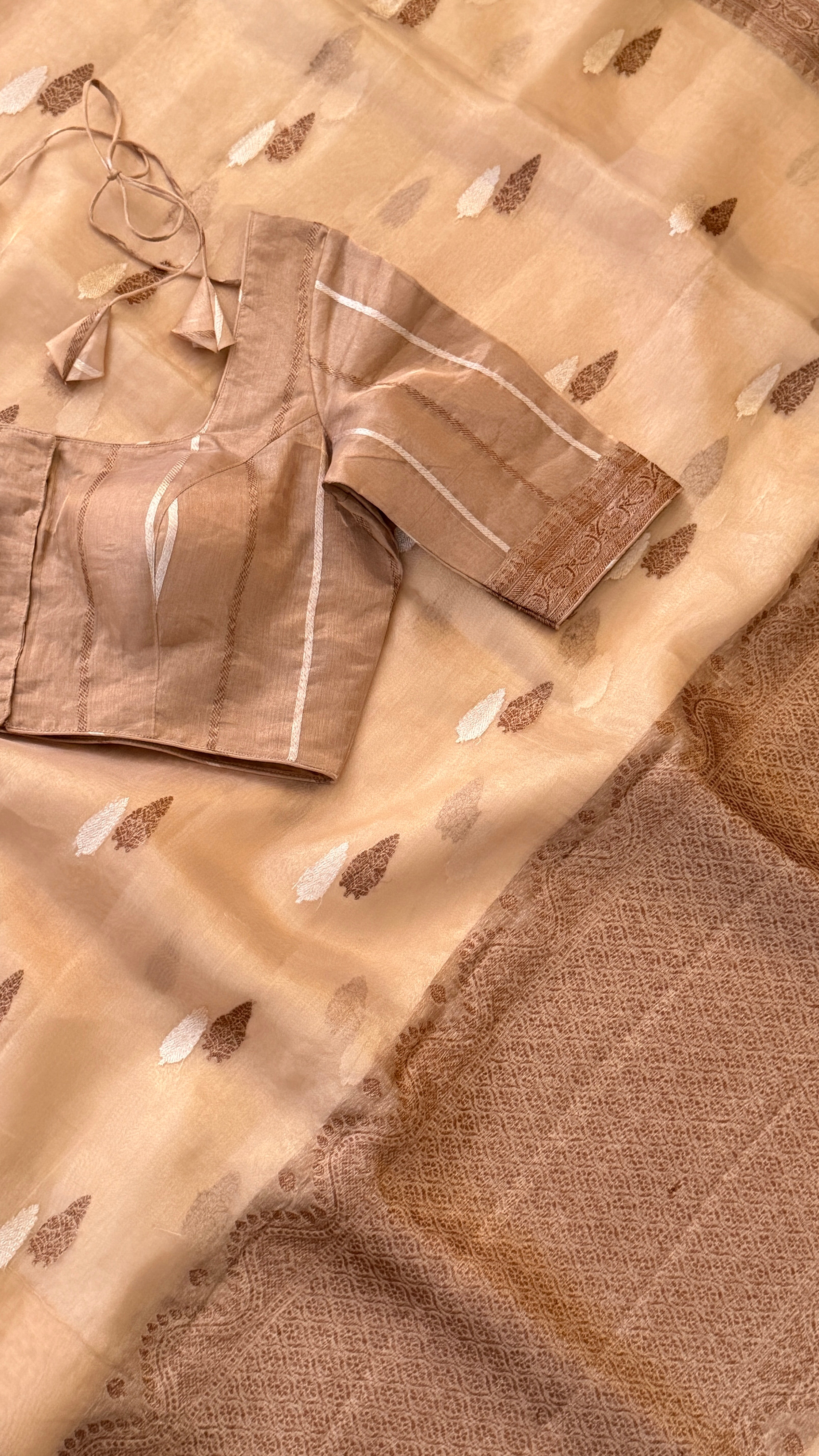 Beige Tissue Kora Saree