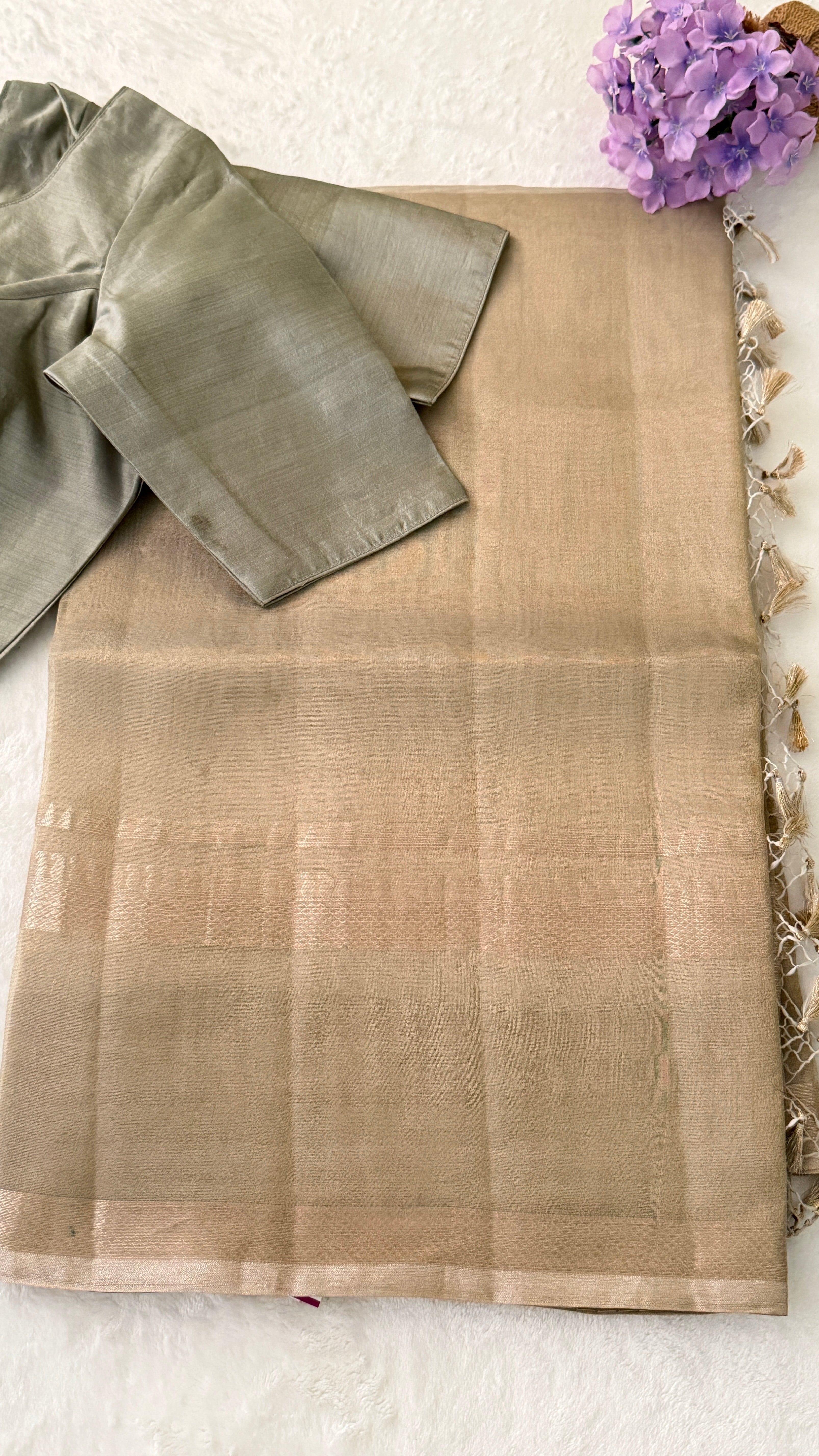 Grey Beige Tissue Silk Saree