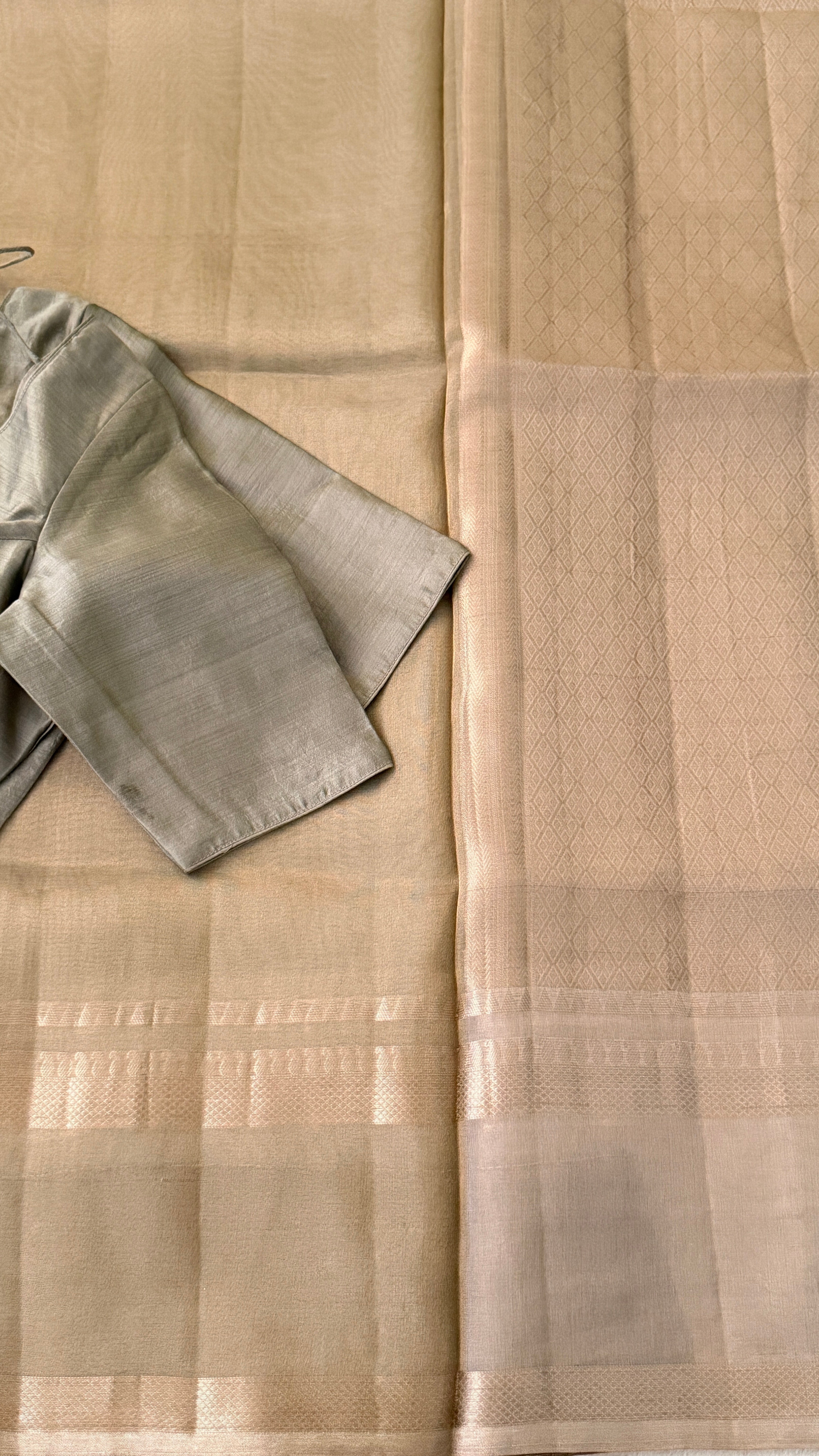 Grey Beige Tissue Silk Saree