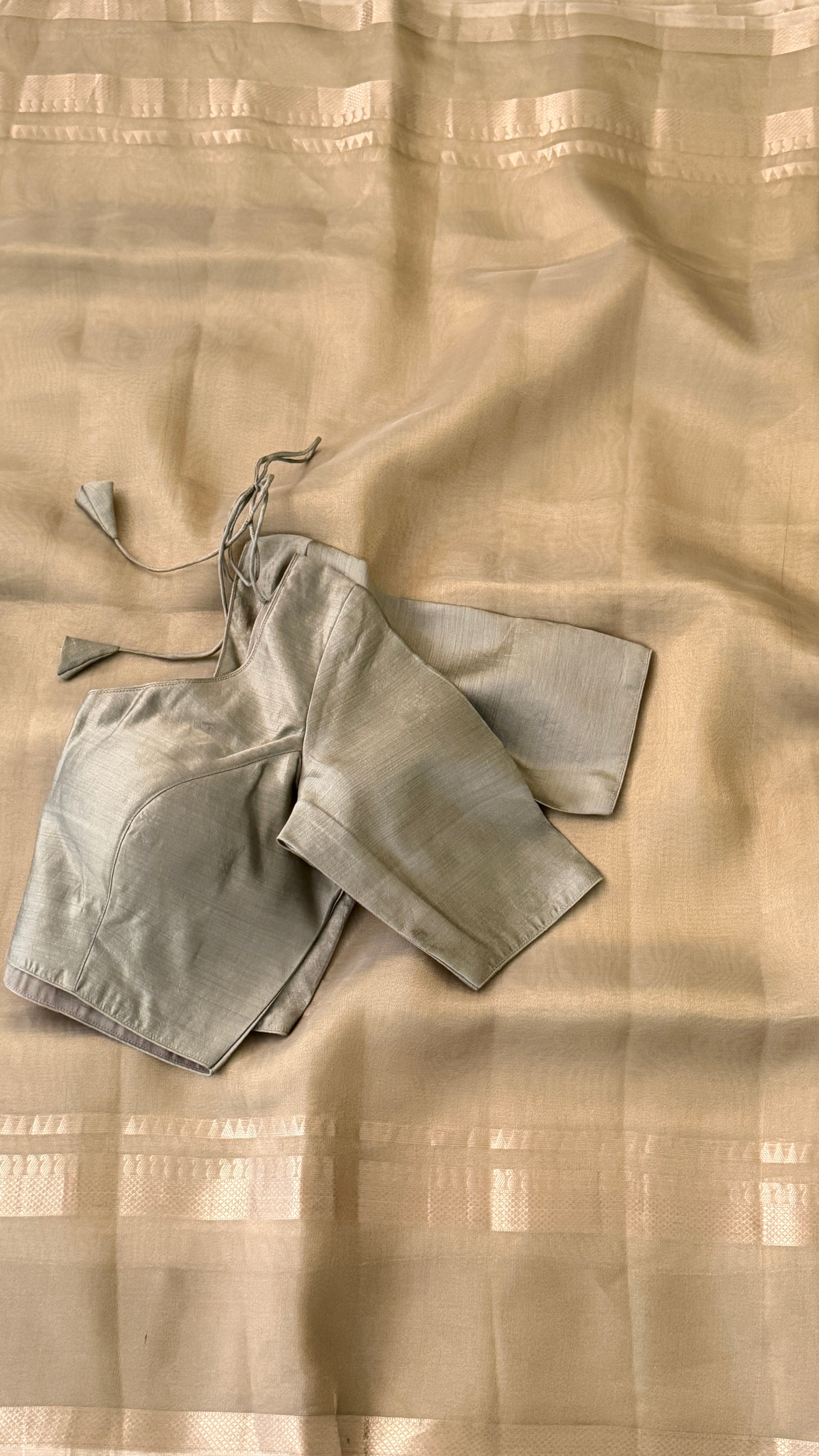 Grey Beige Tissue Silk Saree
