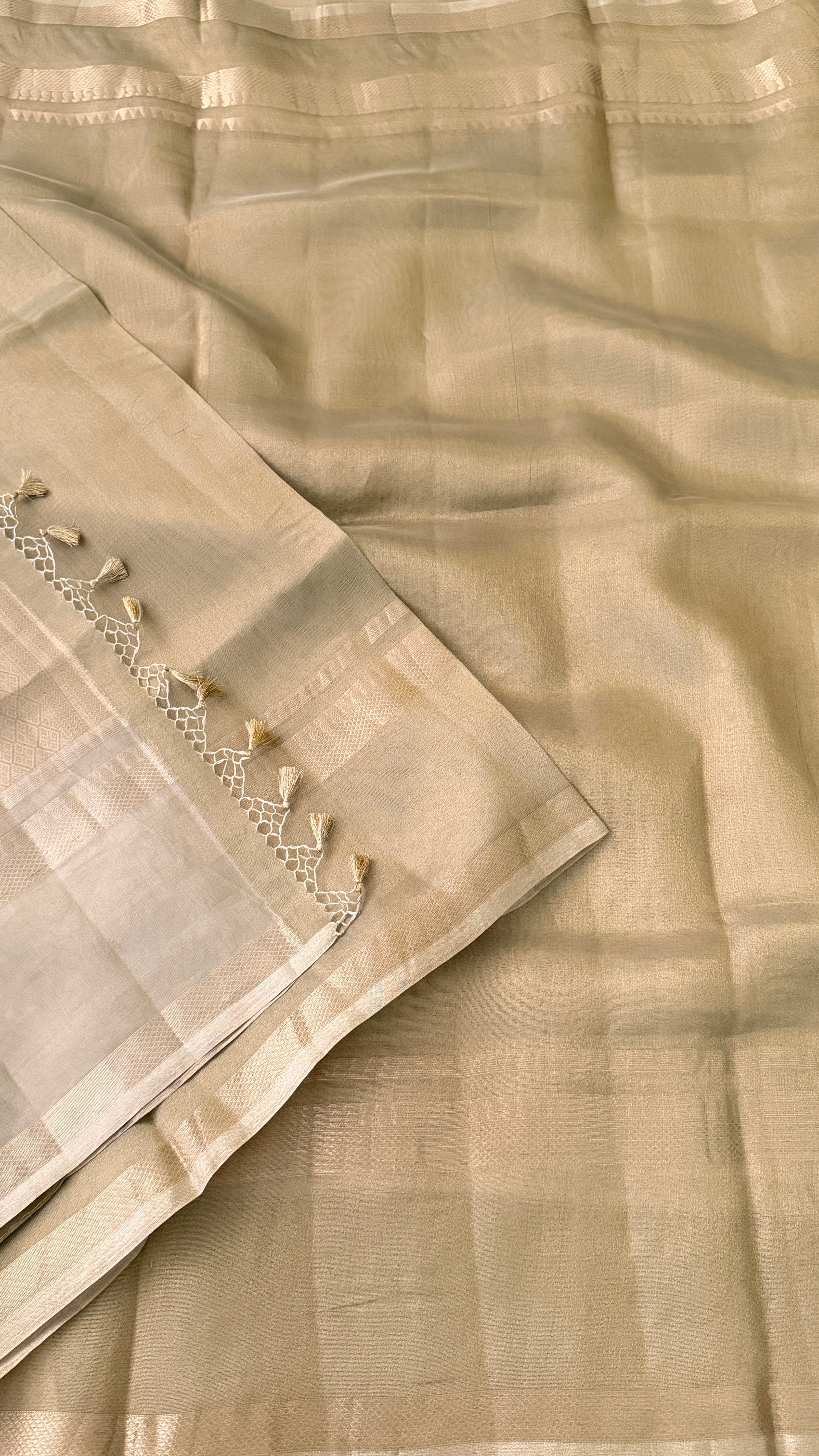 Grey Beige Tissue Silk Saree