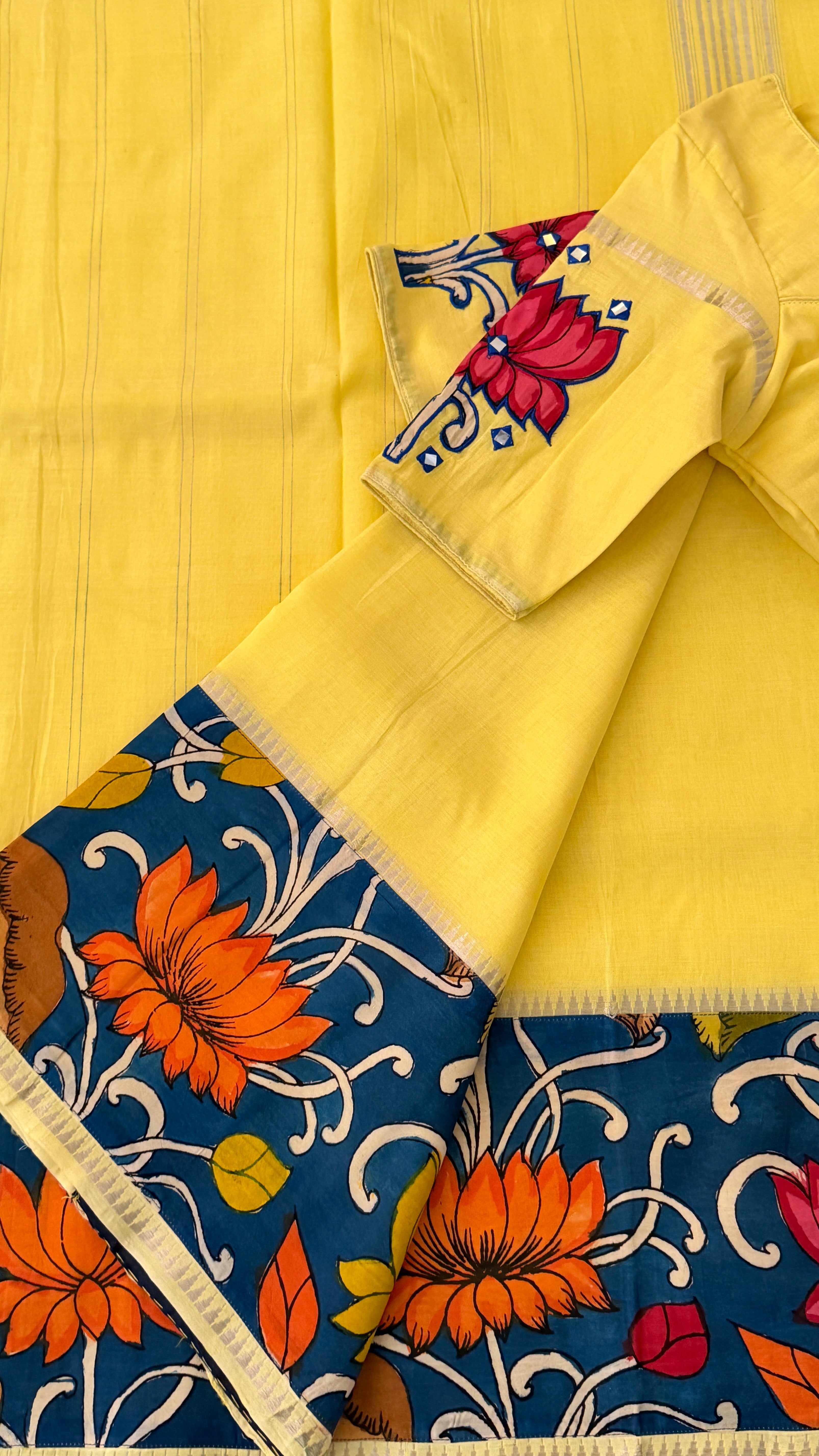 Yellow Kalamkari Mangalagiri Silk Saree