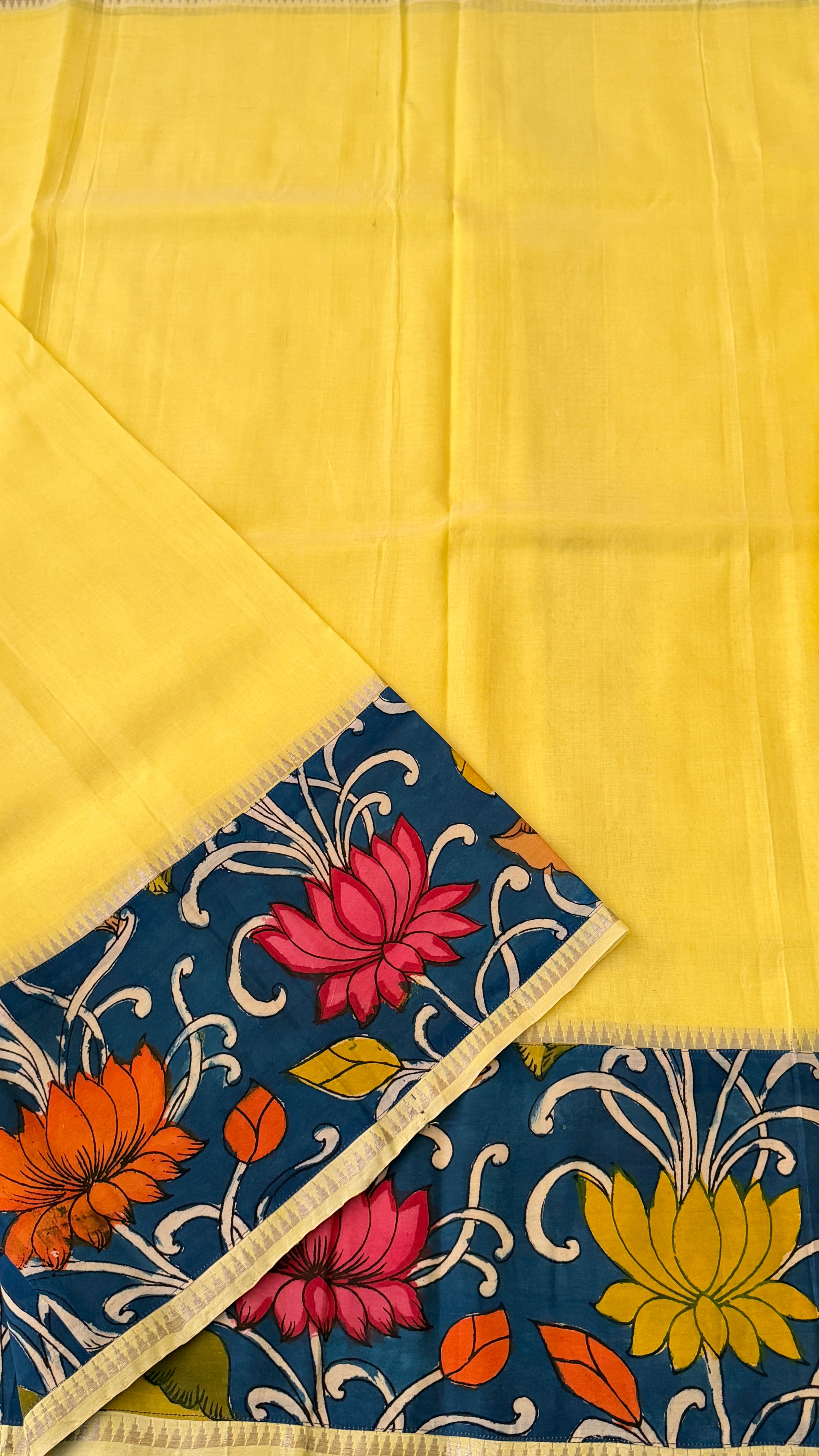 Yellow Kalamkari Mangalagiri Silk Saree