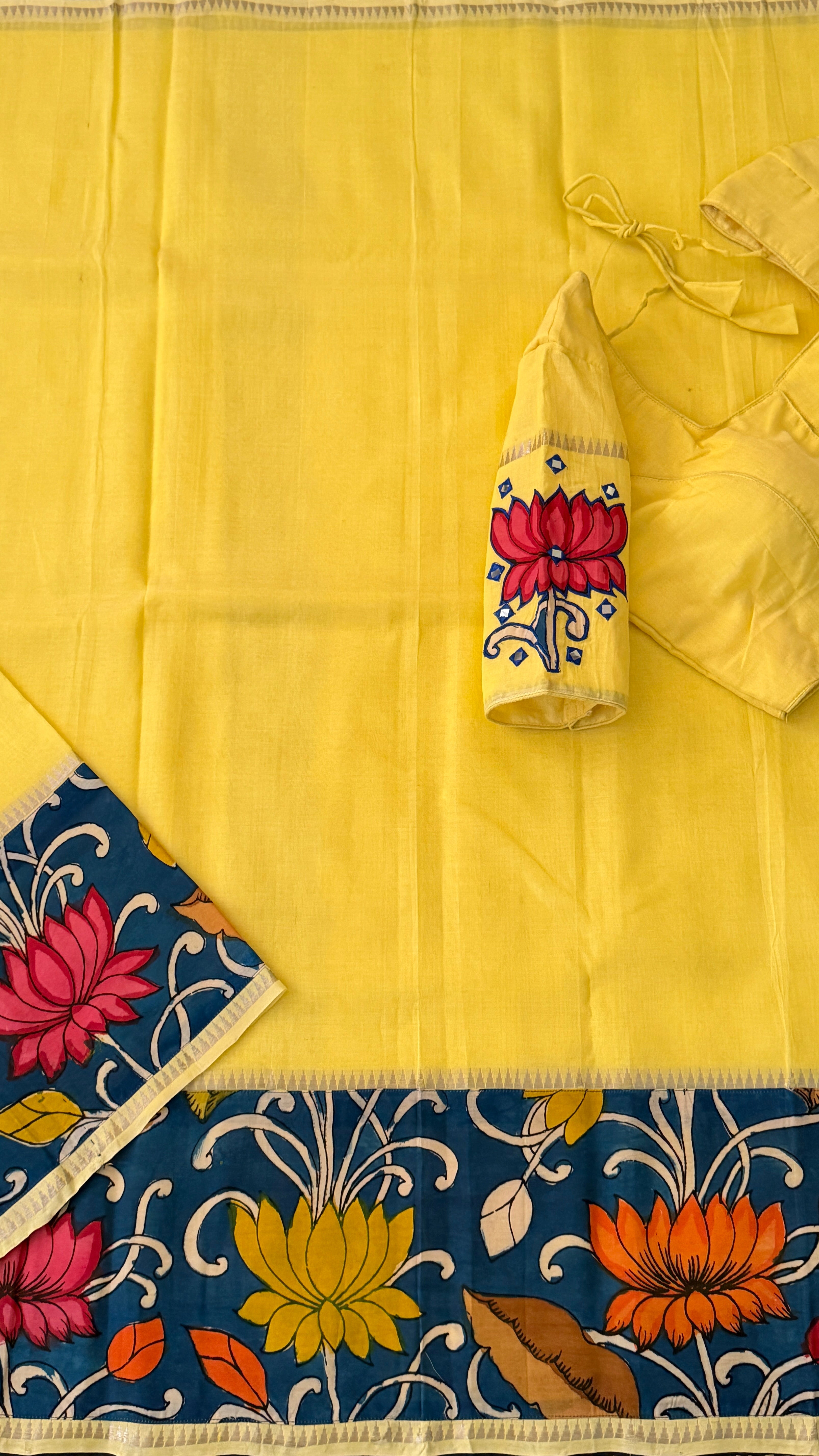 Yellow Kalamkari Mangalagiri Silk Saree