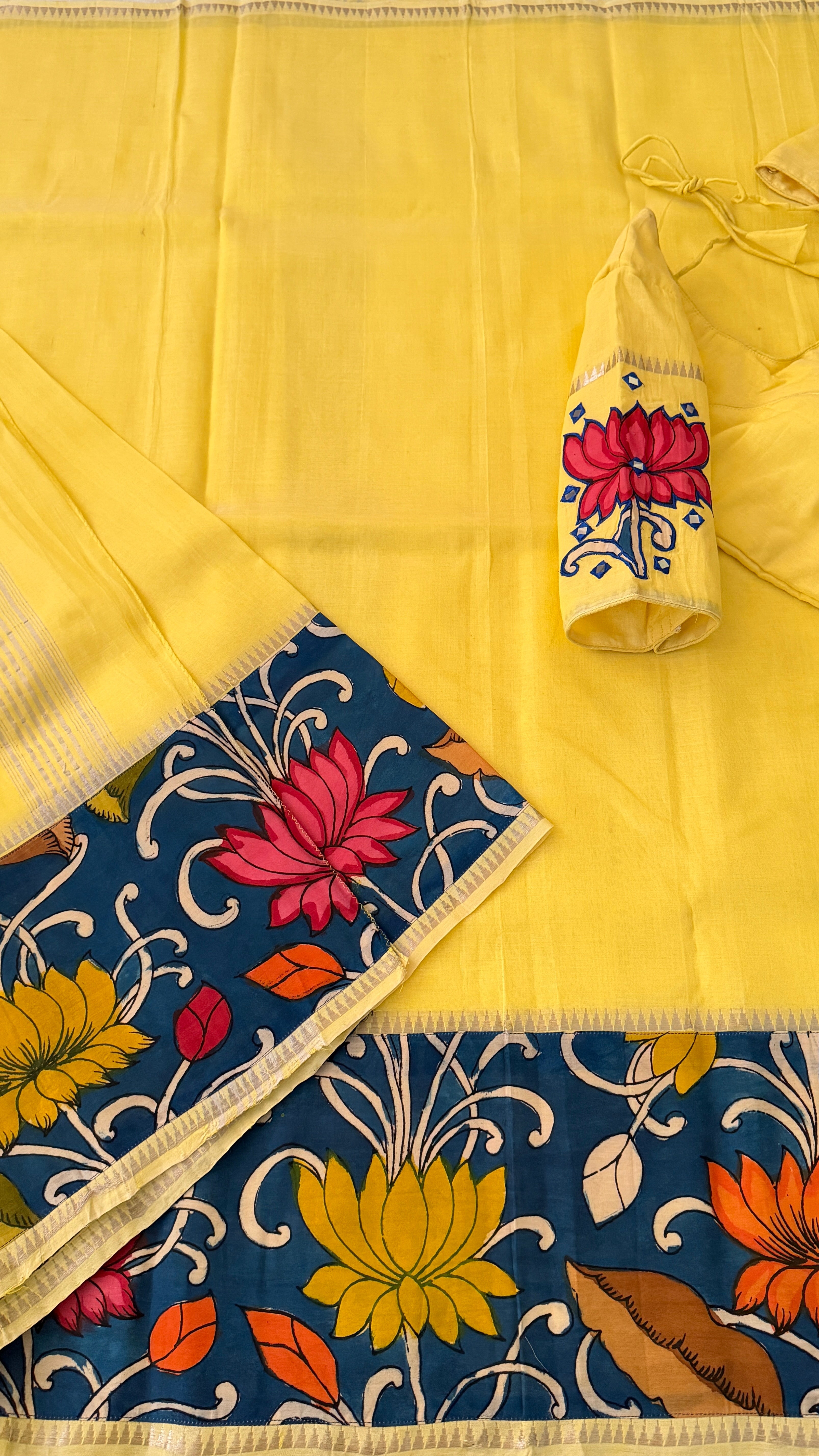 Yellow Kalamkari Mangalagiri Silk Saree