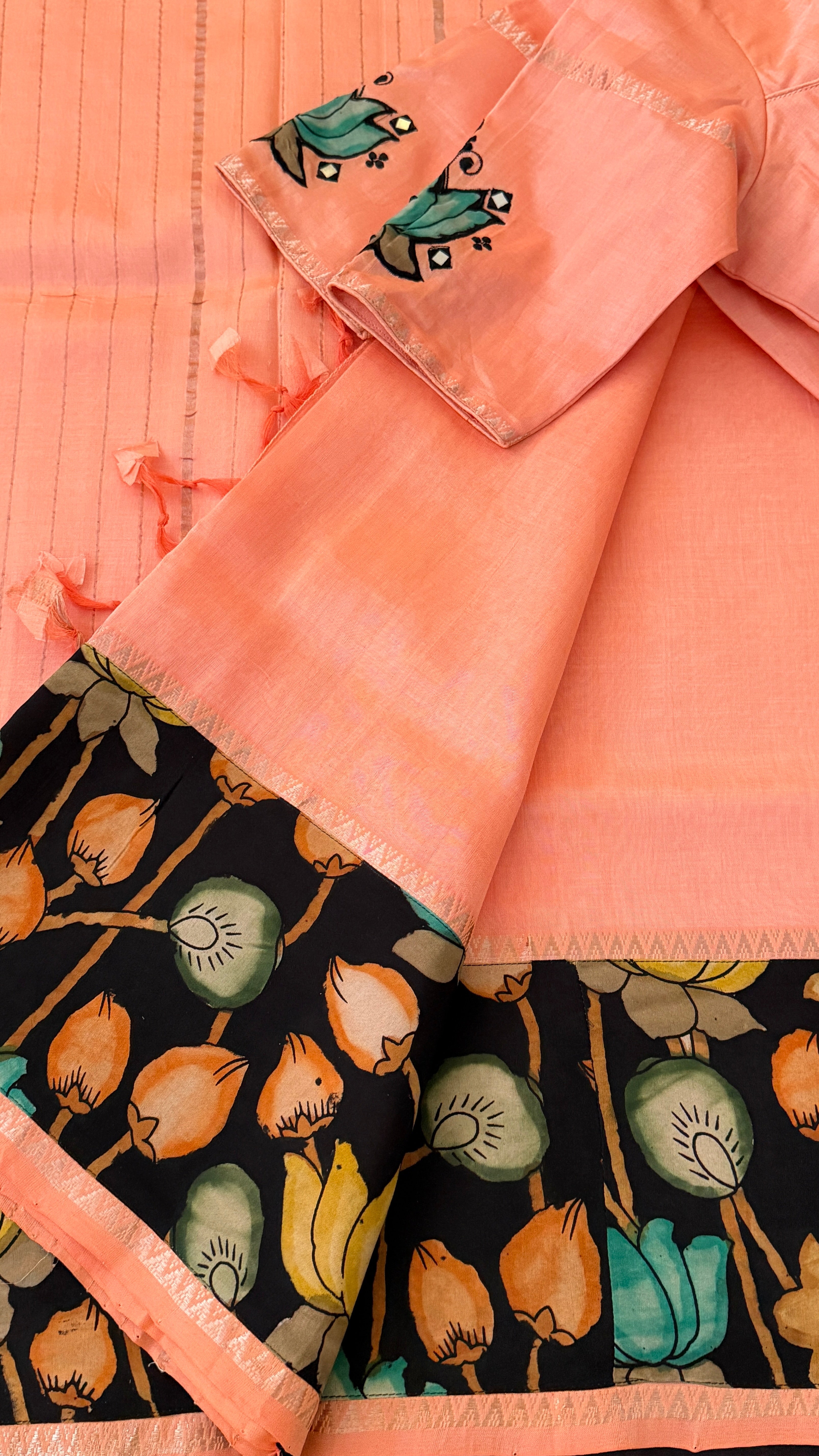 Peach Kalamkari Mangalagiri Silk Saree