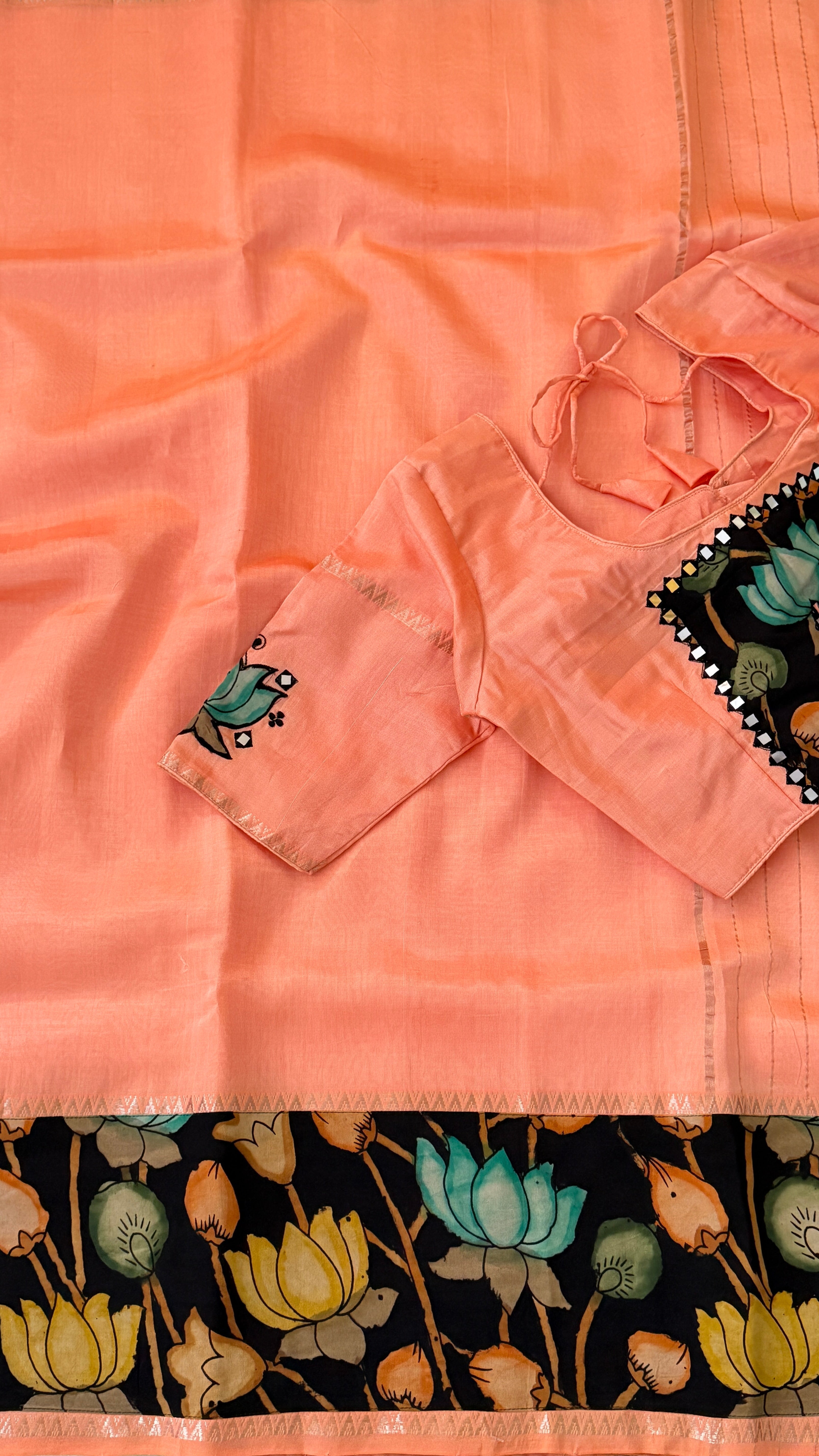 Peach Kalamkari Mangalagiri Silk Saree