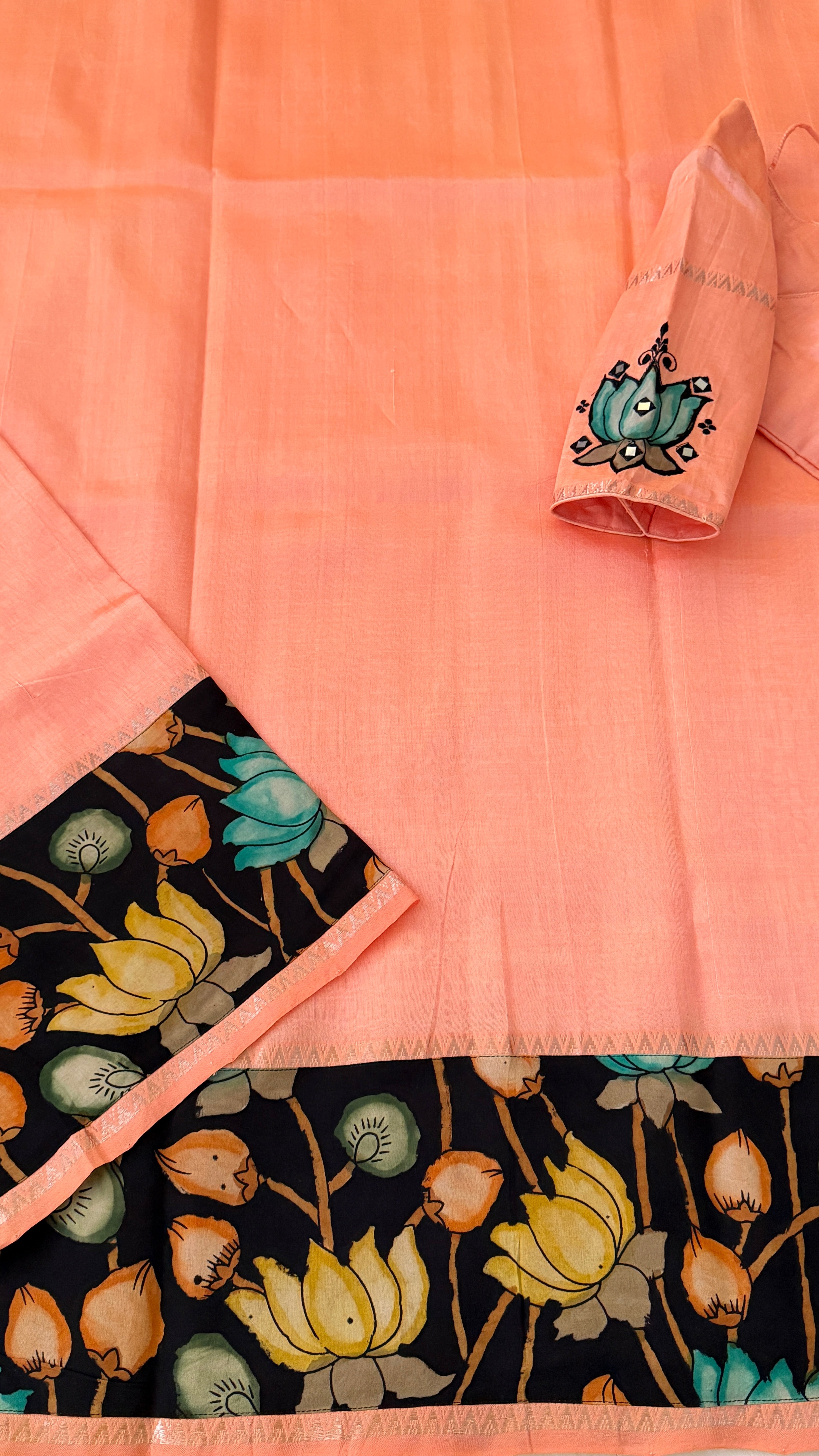Peach Kalamkari Mangalagiri Silk Saree