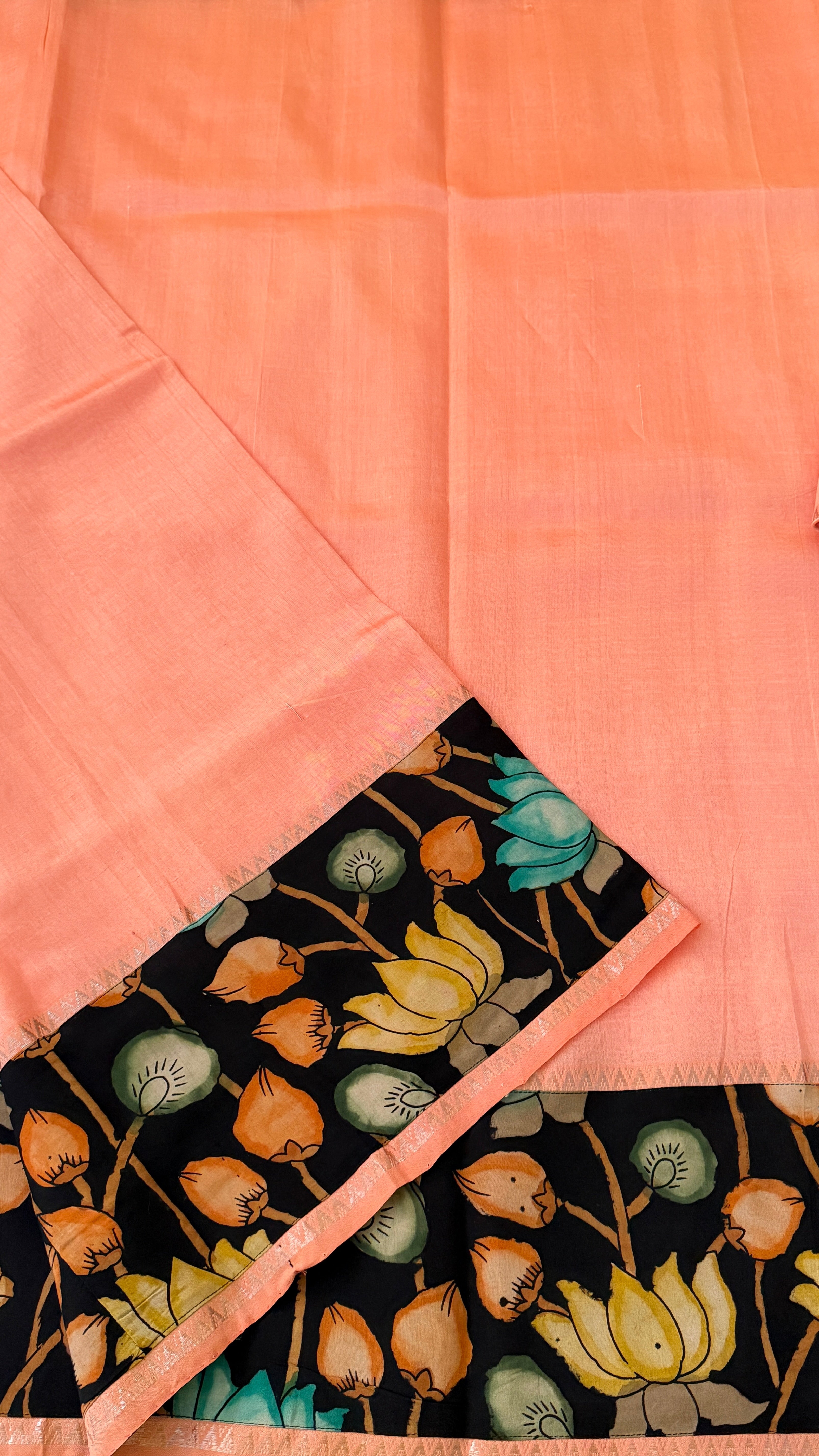 Peach Kalamkari Mangalagiri Silk Saree