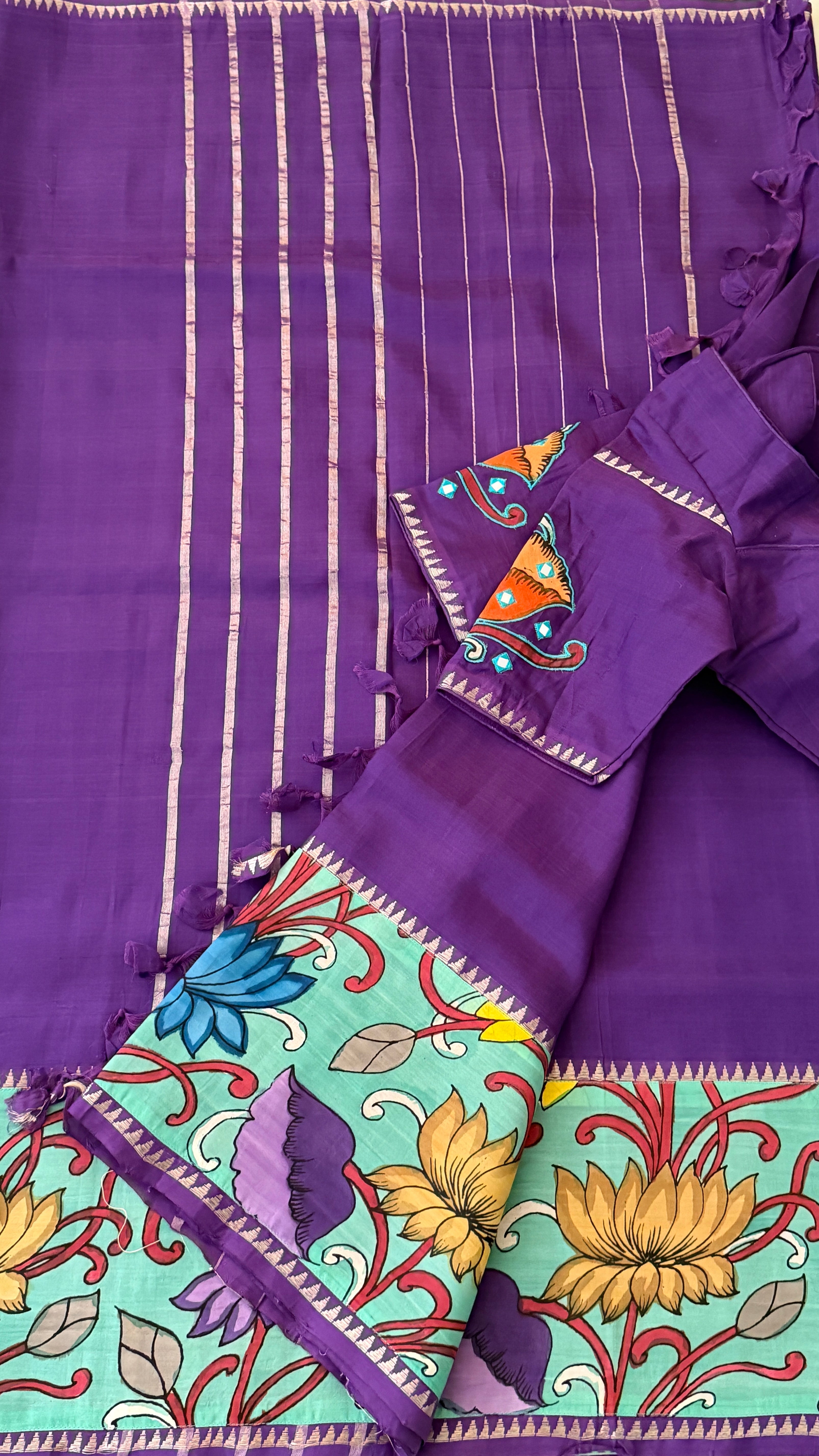 Purple Kalamkari Mangalagiri Silk Saree