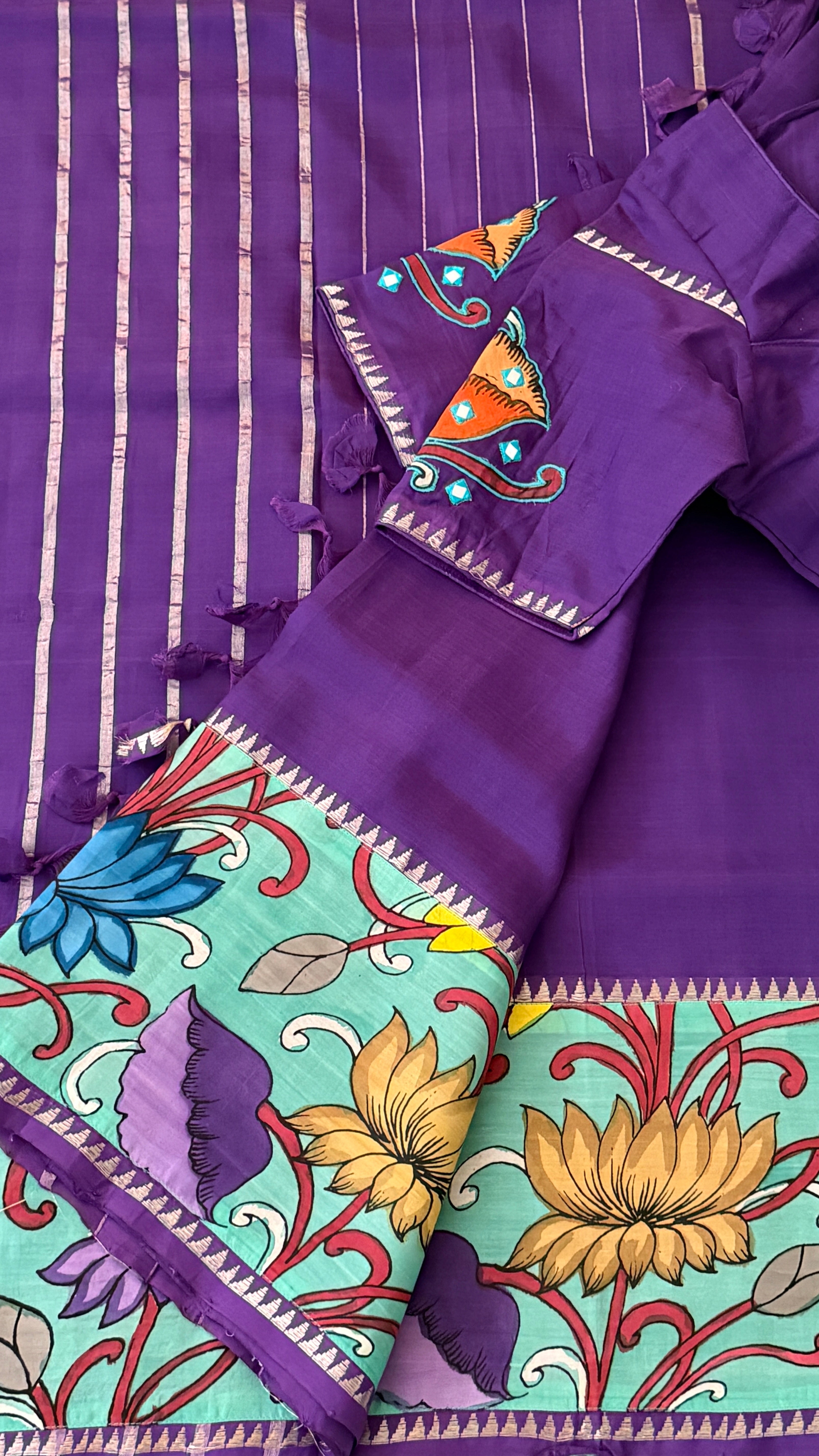 Purple Kalamkari Mangalagiri Silk Saree