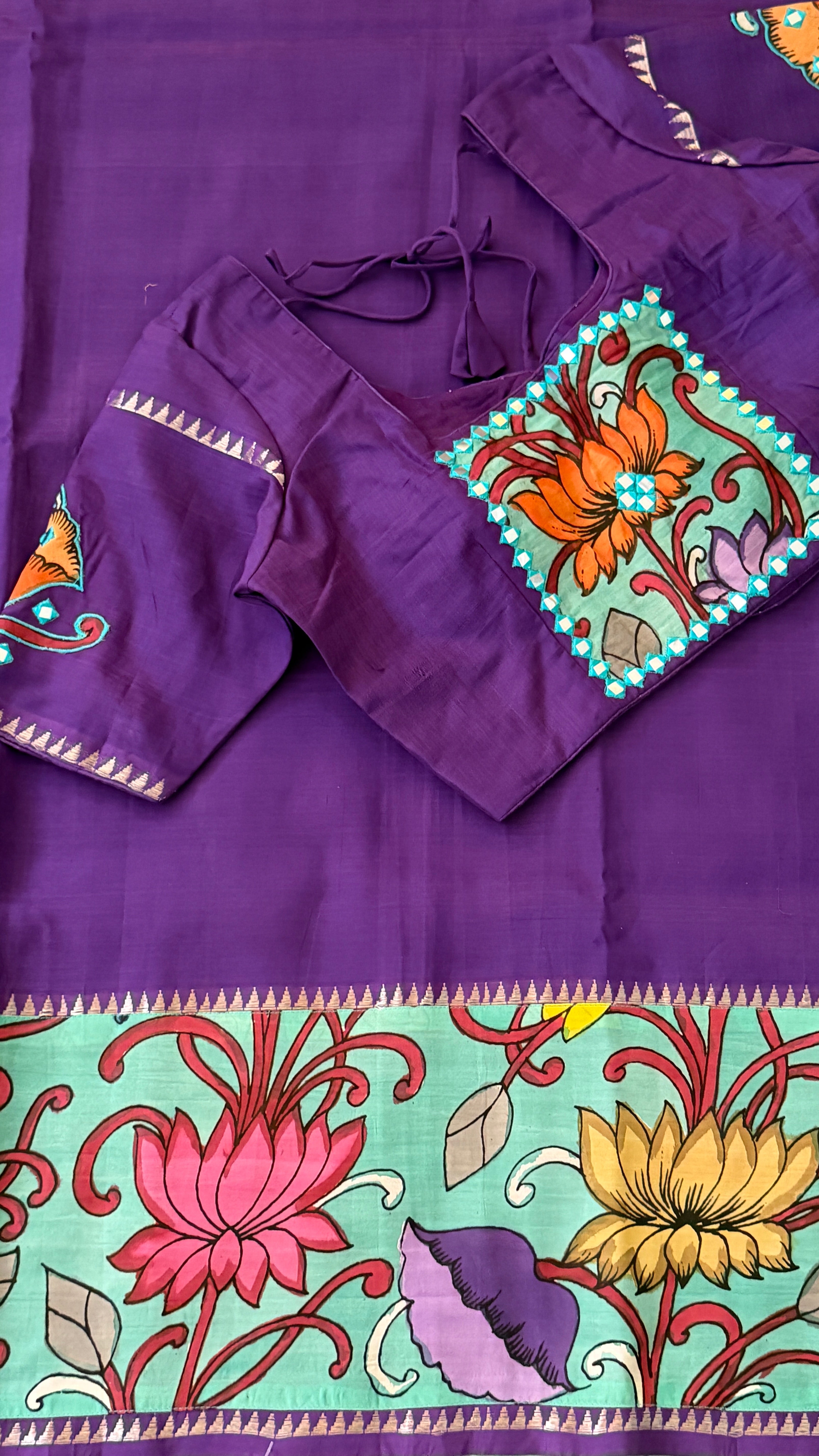 Purple Kalamkari Mangalagiri Silk Saree
