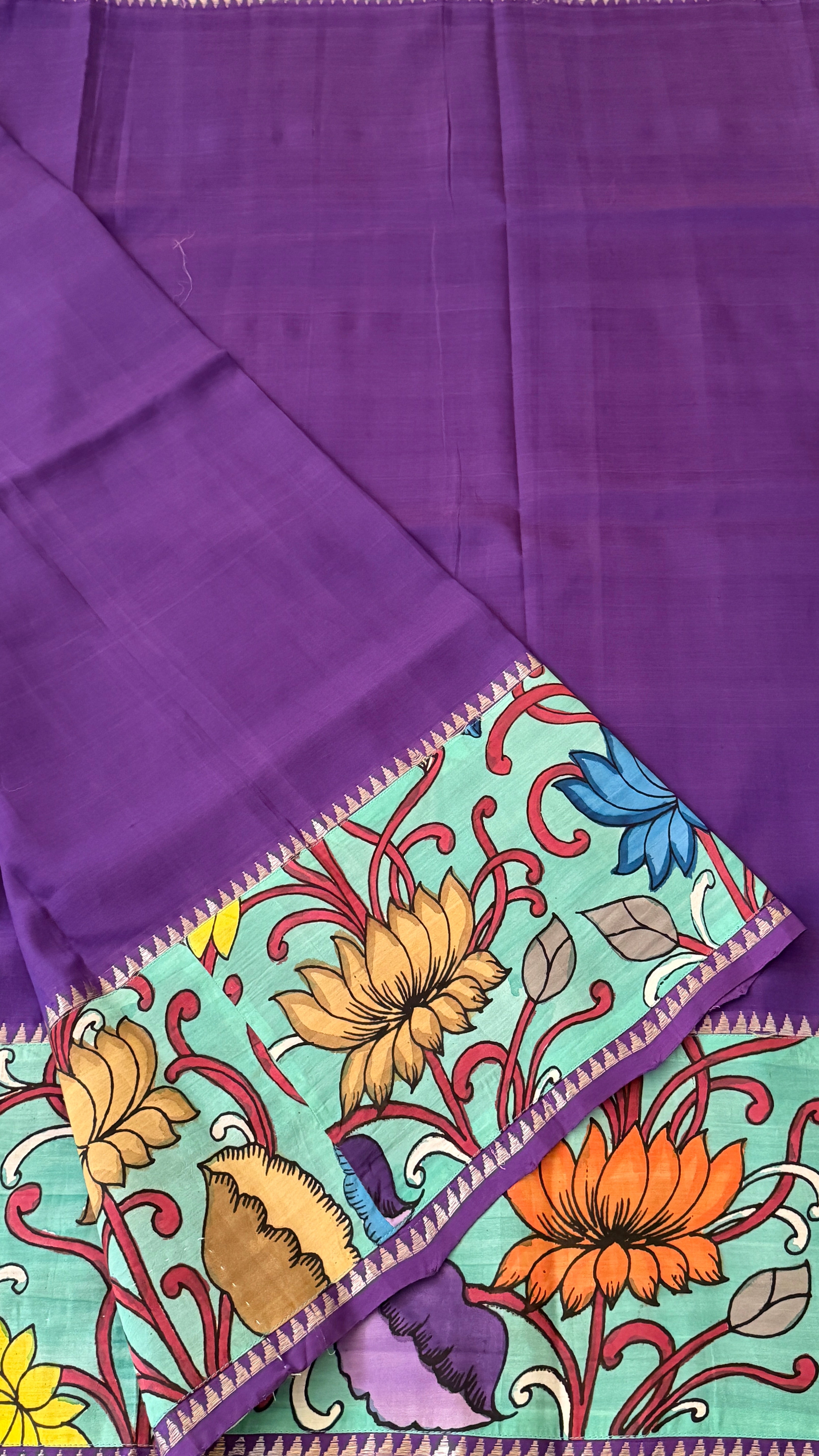 Purple Kalamkari Mangalagiri Silk Saree