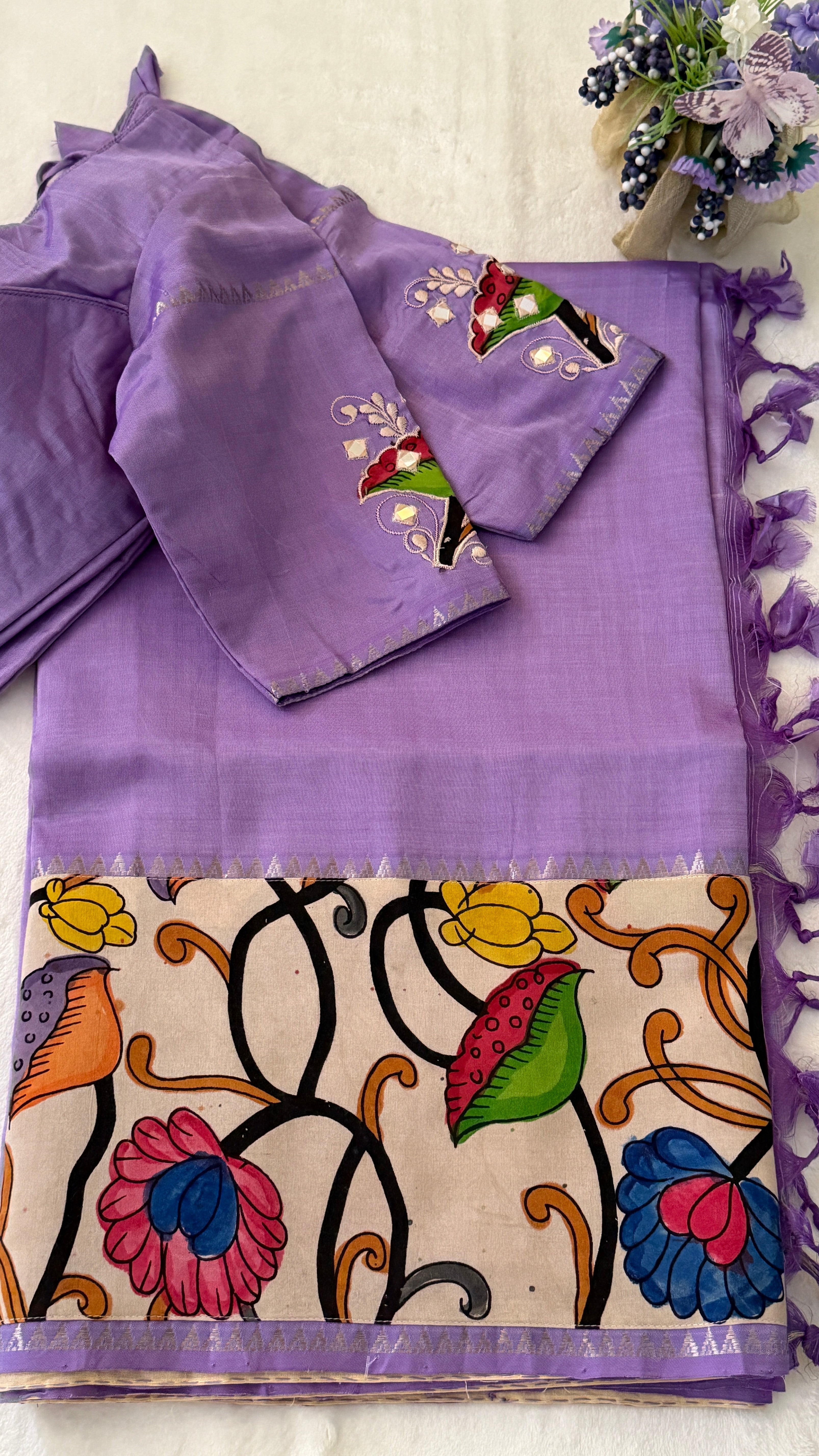 Lavender Kalamkari Mangalagiri Saree