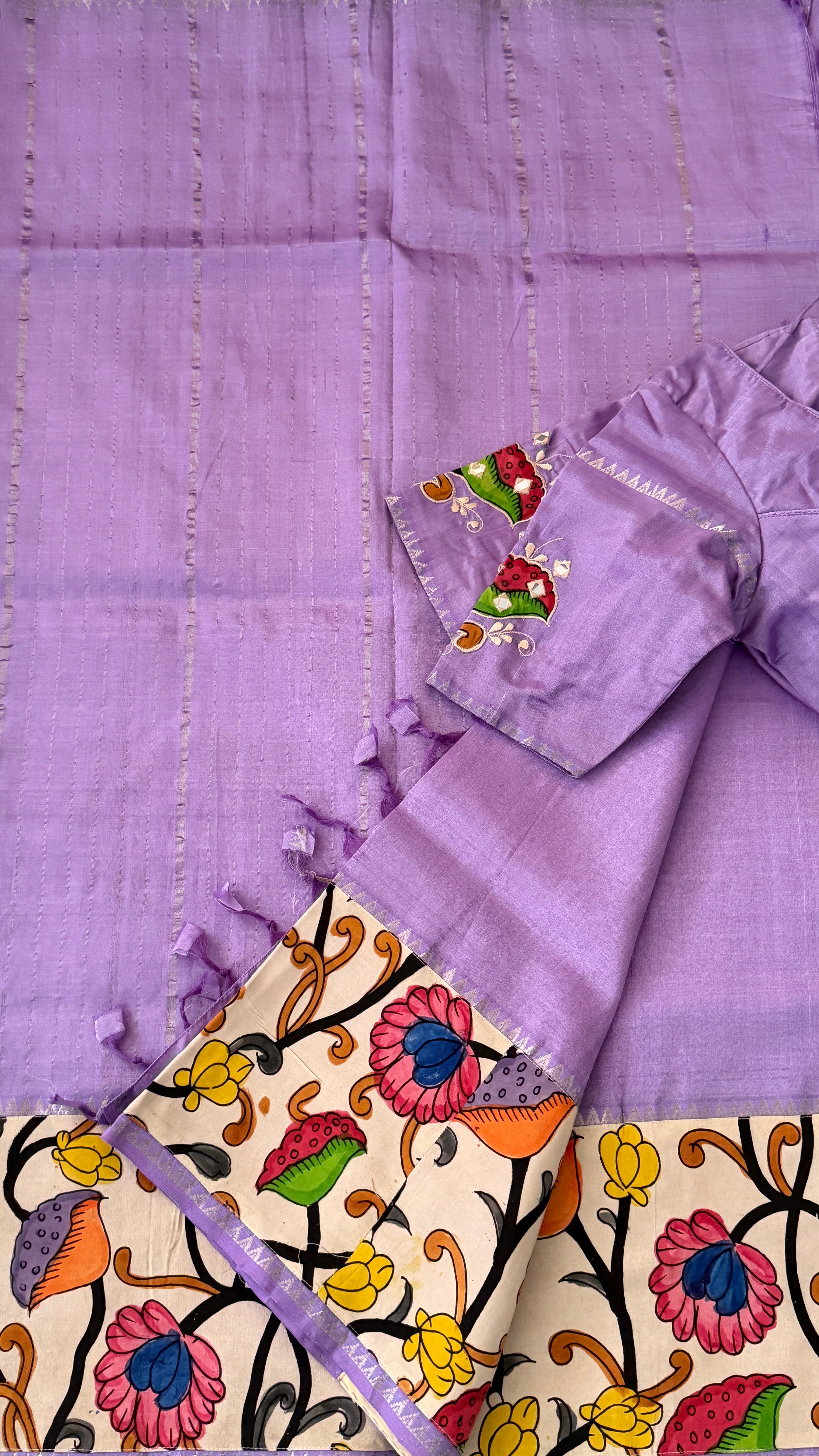 Lavender Kalamkari Mangalagiri Saree