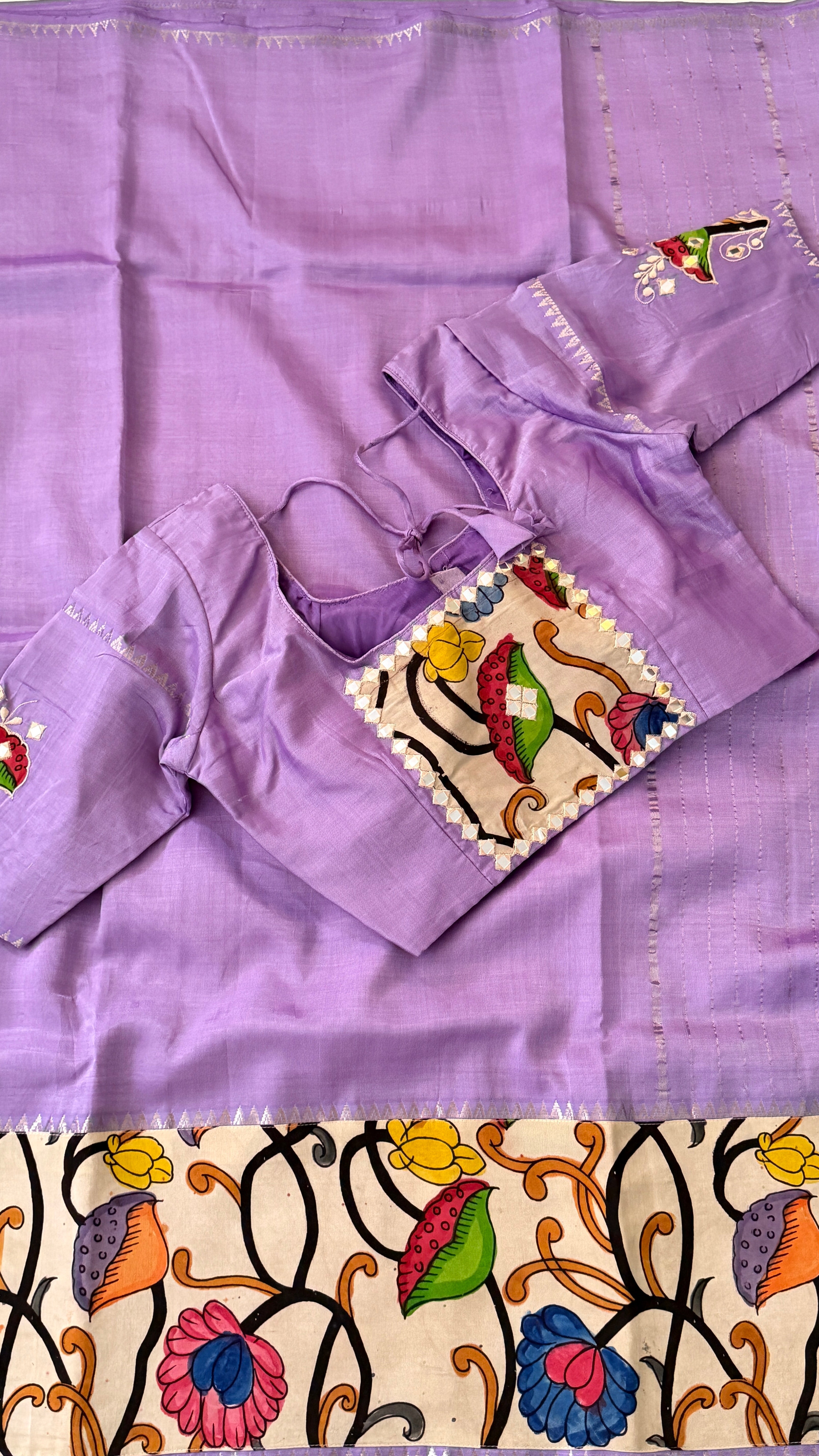 Lavender Kalamkari Mangalagiri Saree