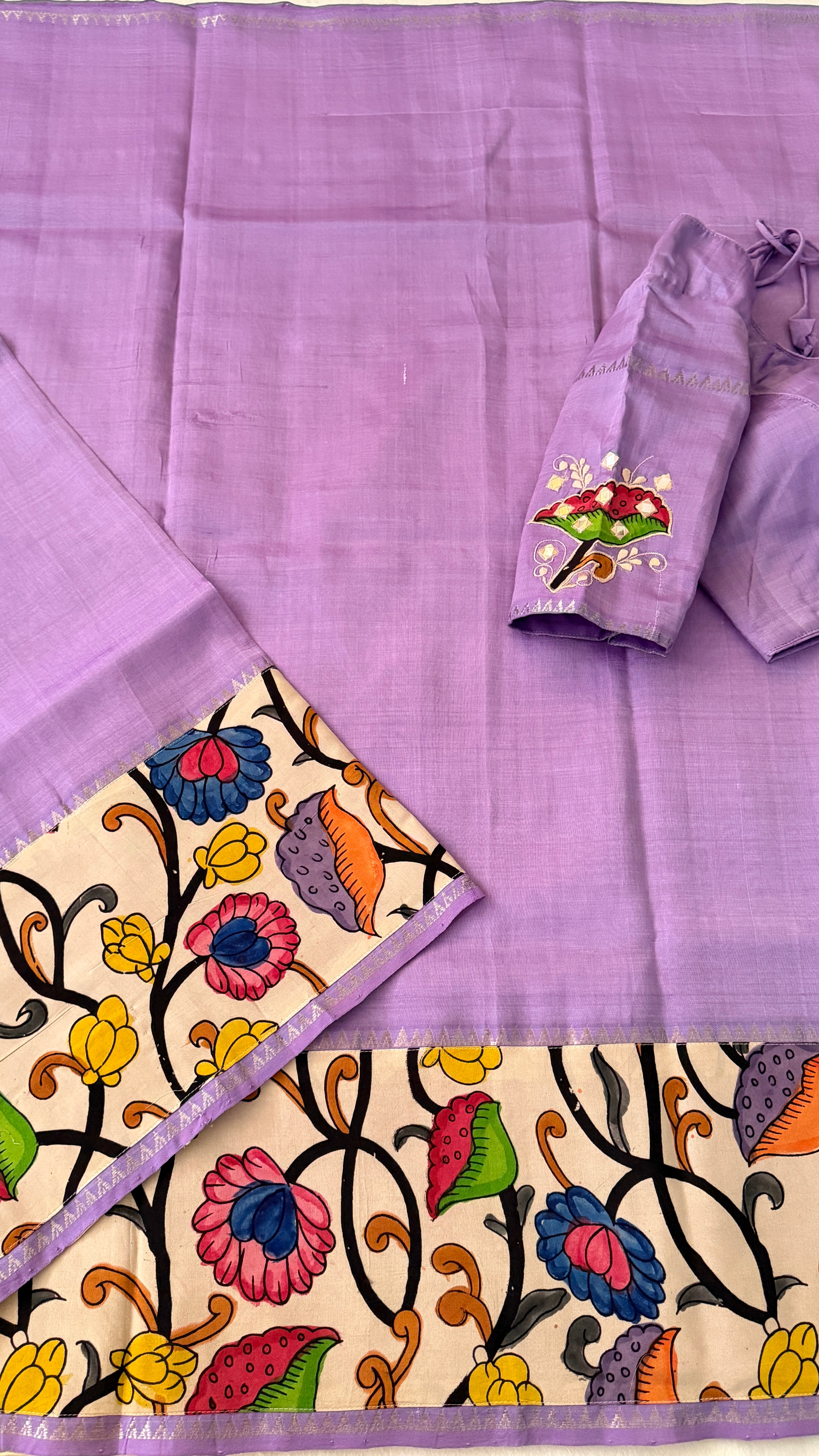 Lavender Kalamkari Mangalagiri Saree