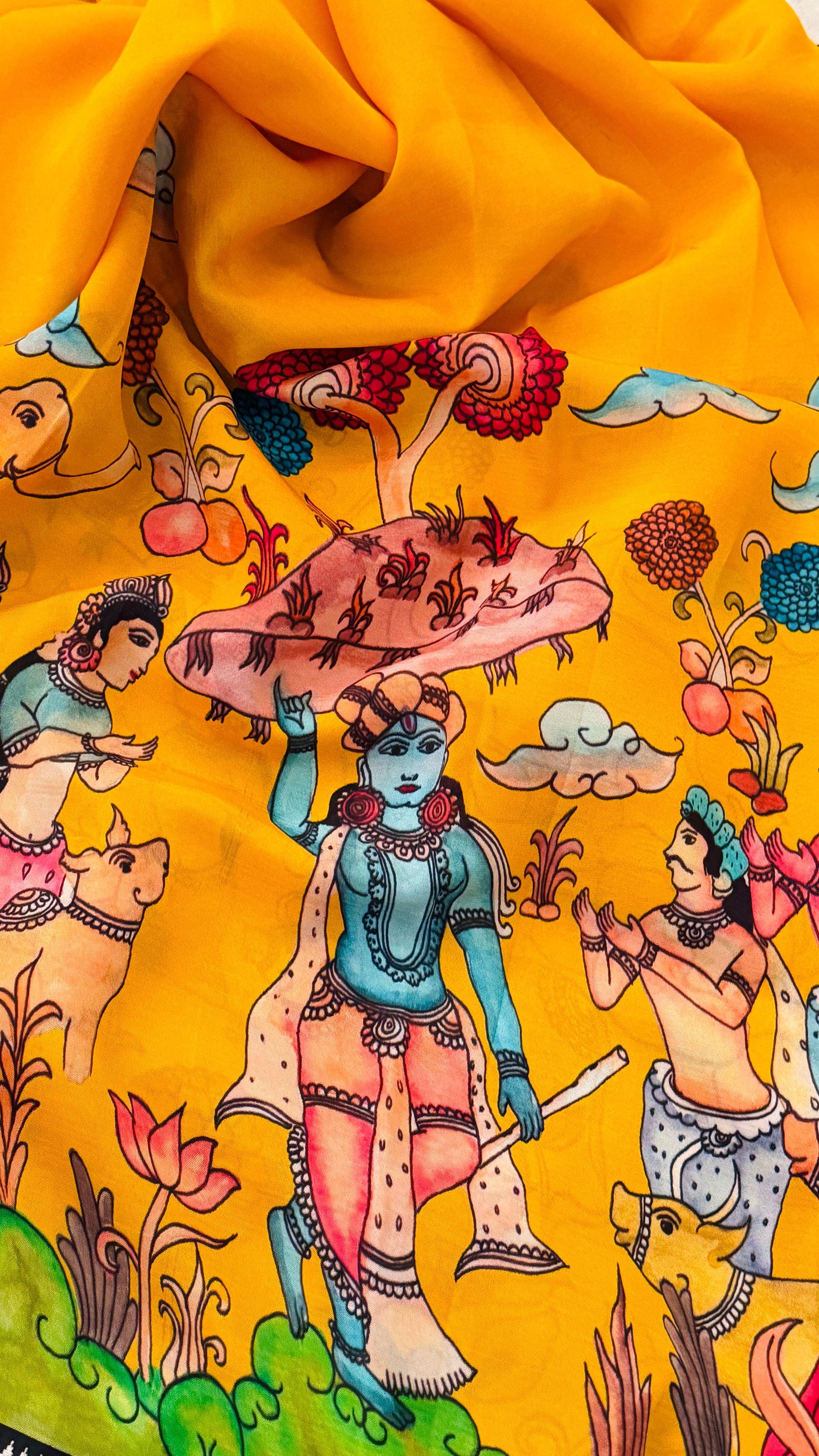 Black & Mustard Kalamkari Half Saree