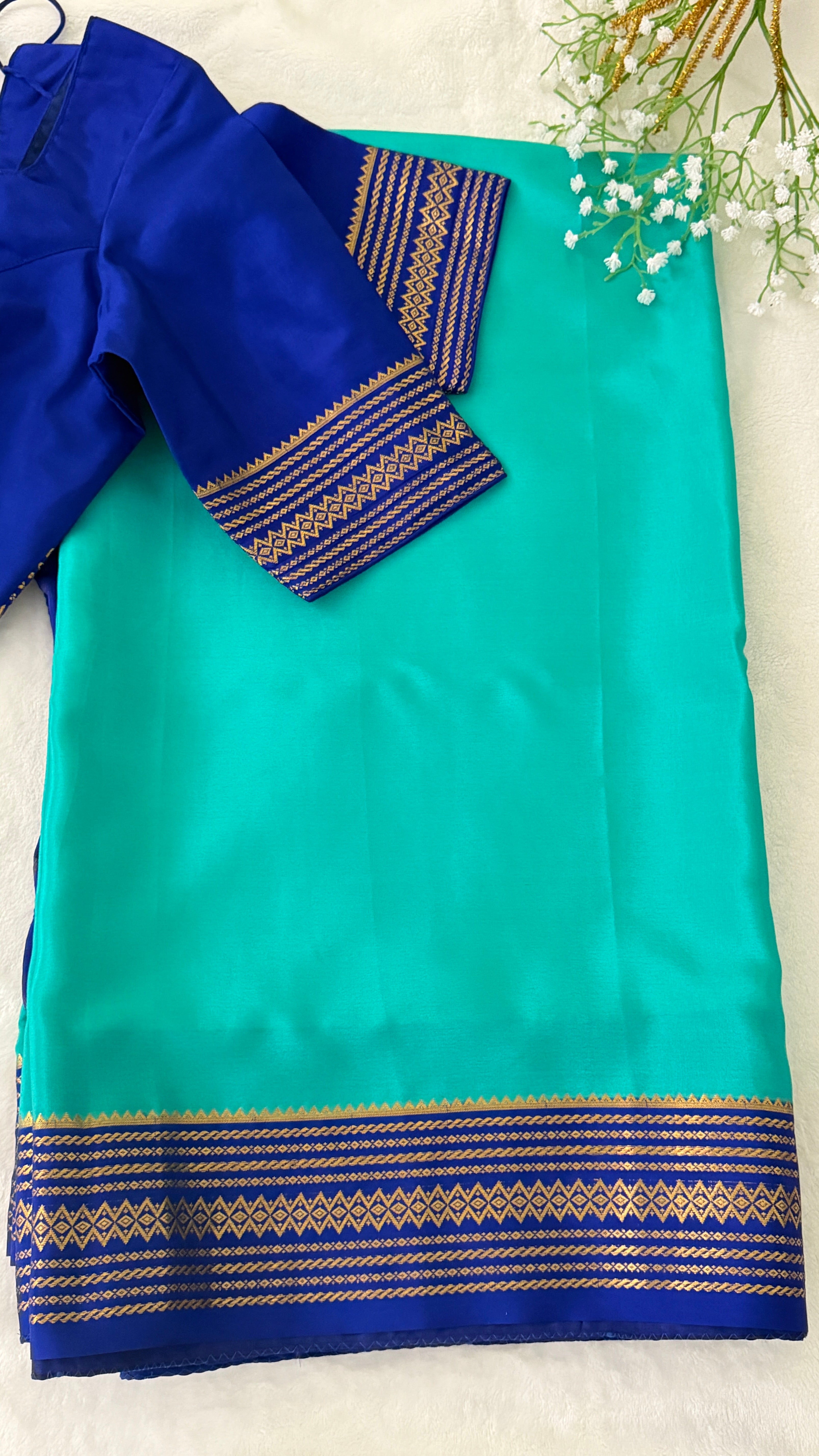 Aqua & Royal Blue Mysore Silk Saree
