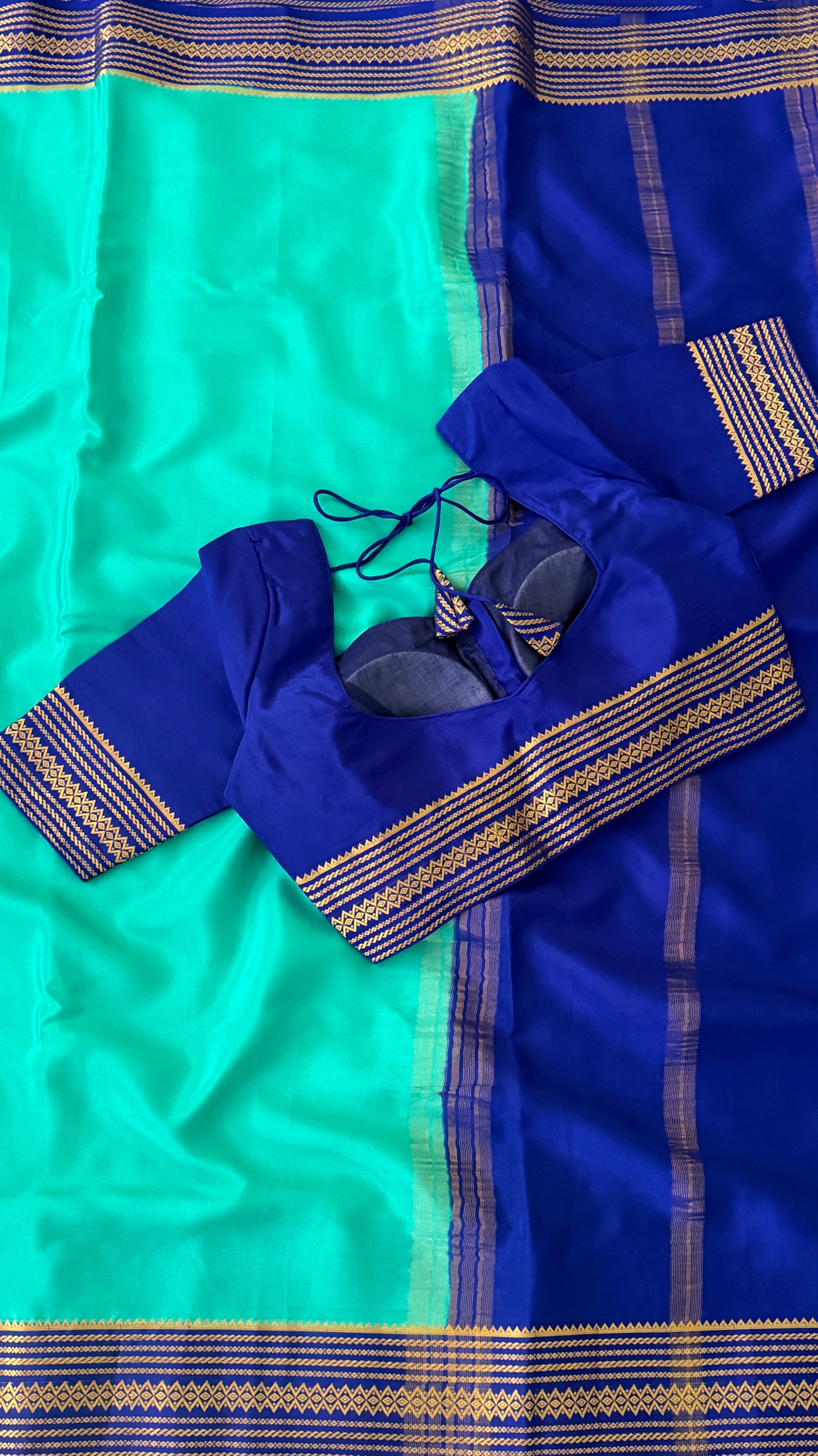 Aqua & Royal Blue Mysore Silk Saree