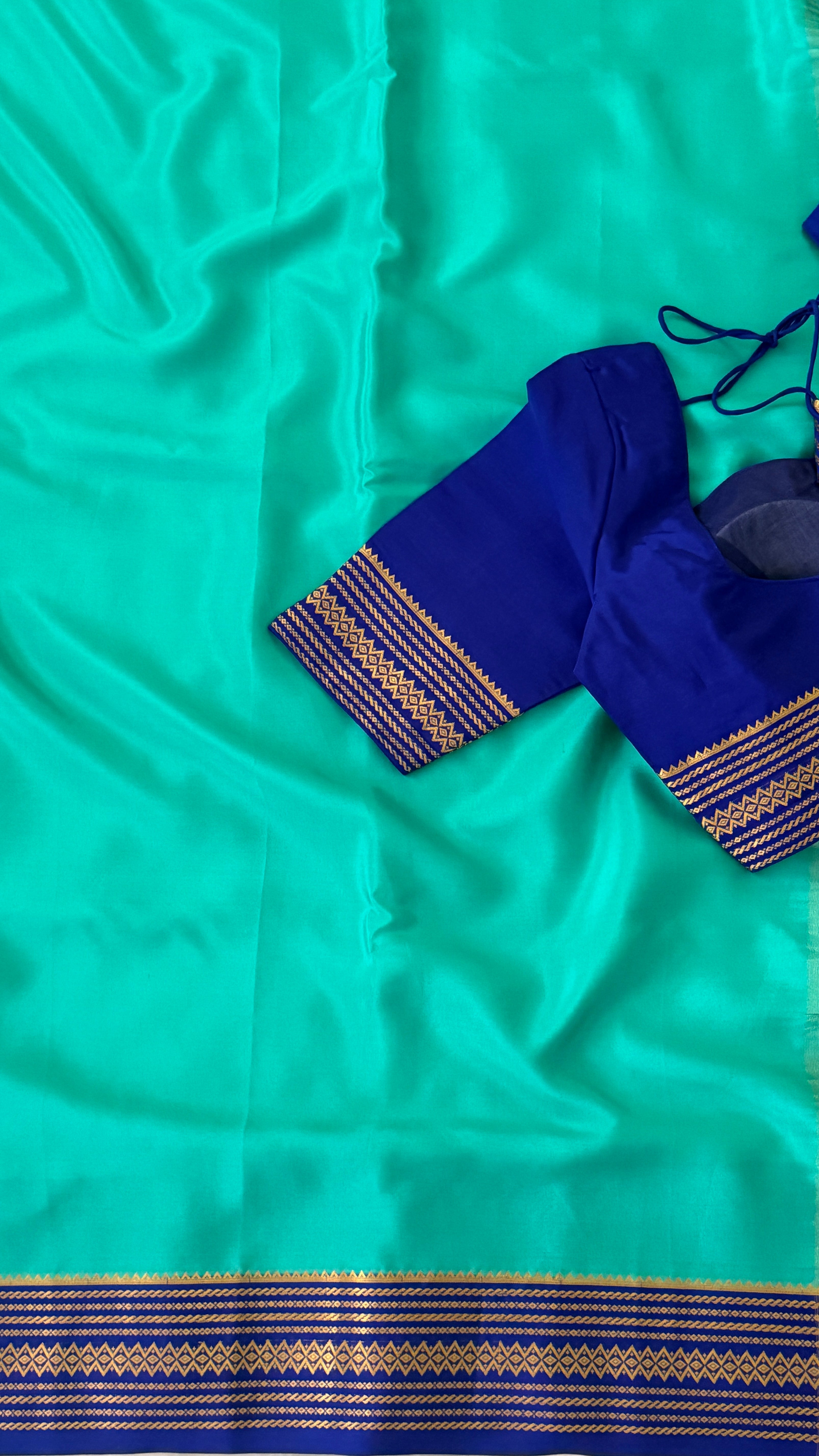 Aqua & Royal Blue Mysore Silk Saree