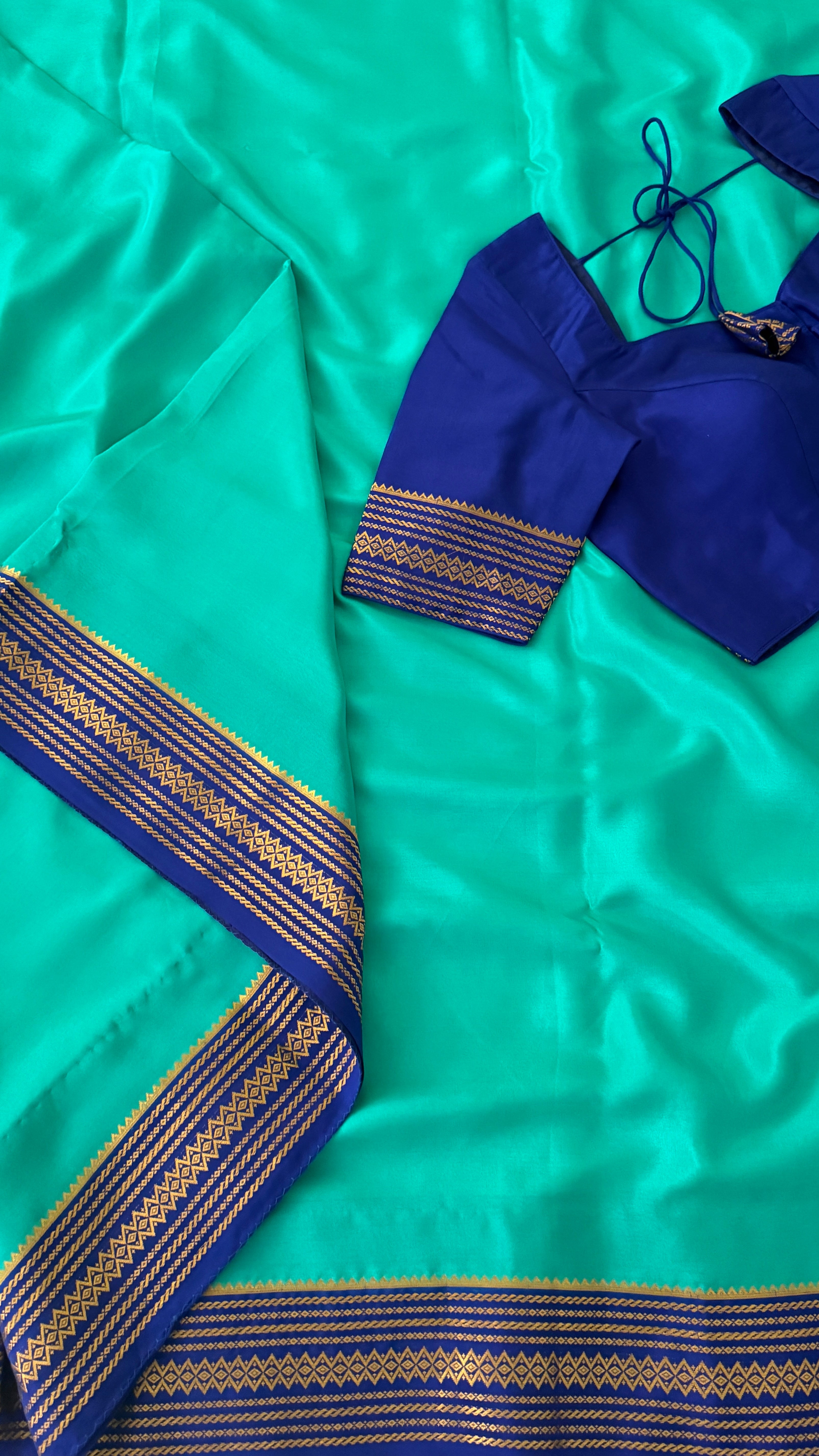 Aqua & Royal Blue Mysore Silk Saree