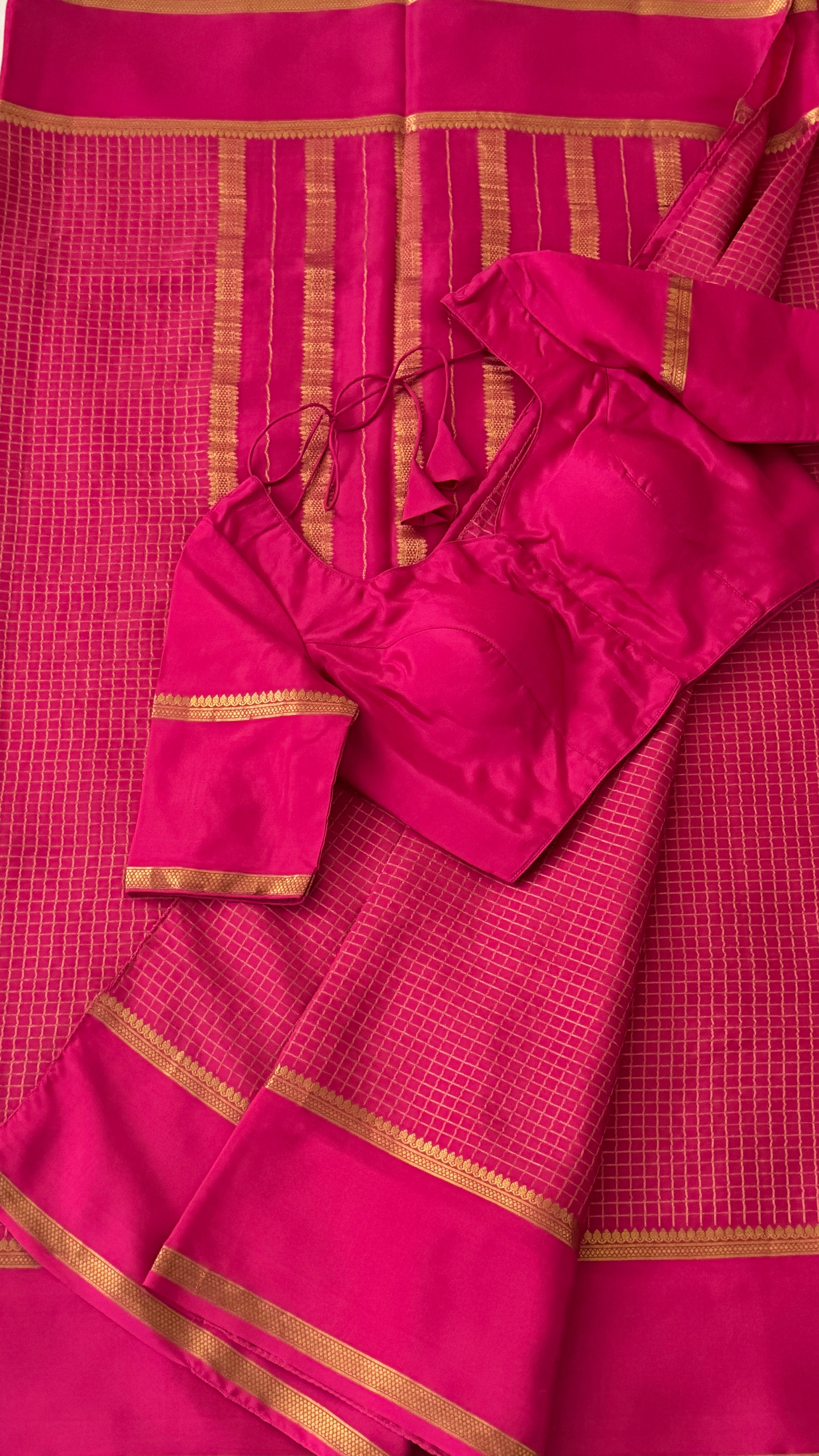 Pink Checks Mysore Silk Saree