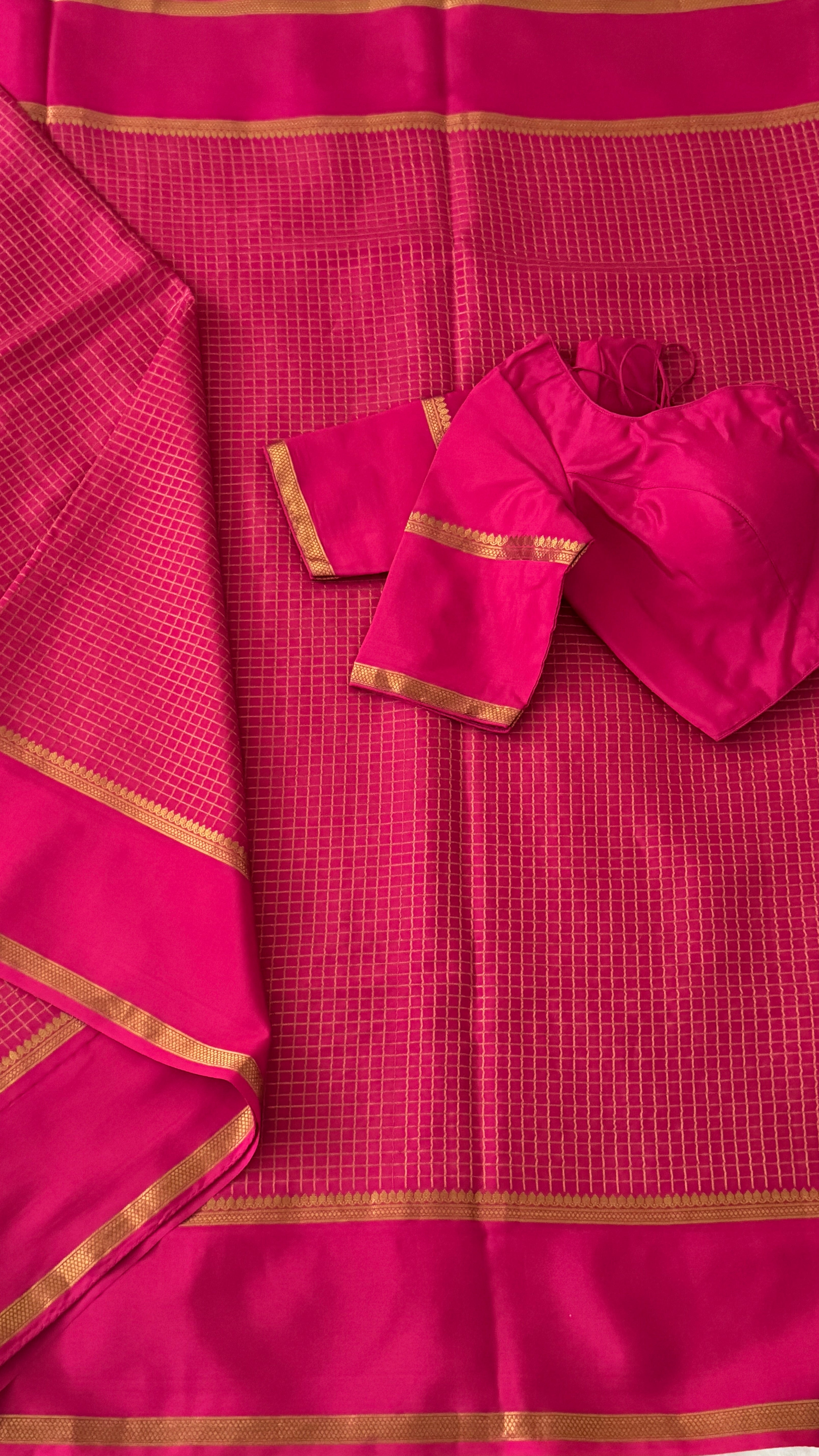 Pink Checks Mysore Silk Saree