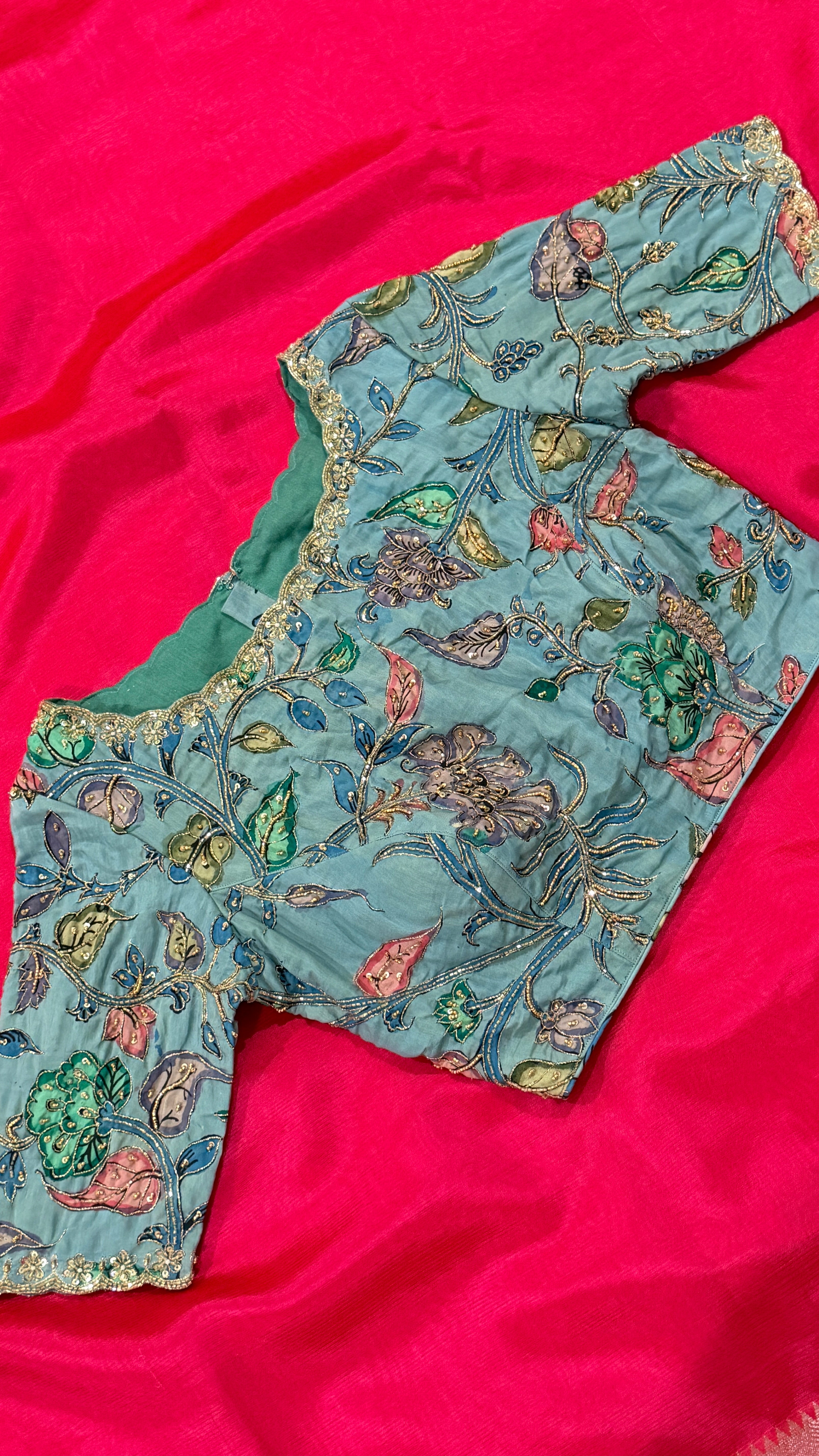 Sky Blue Pen-Kalamkari Blouse