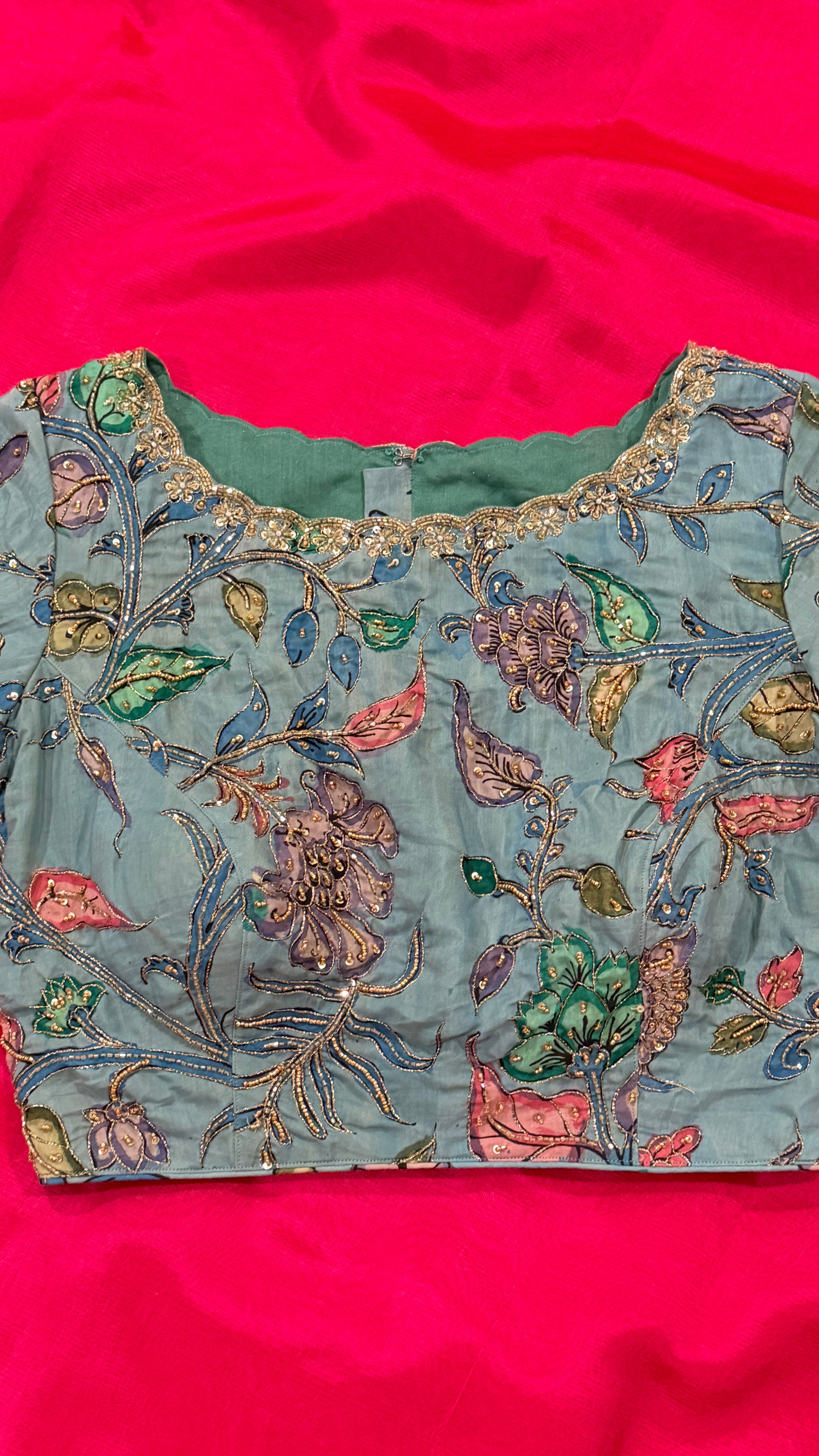 Sky Blue Pen-Kalamkari Blouse