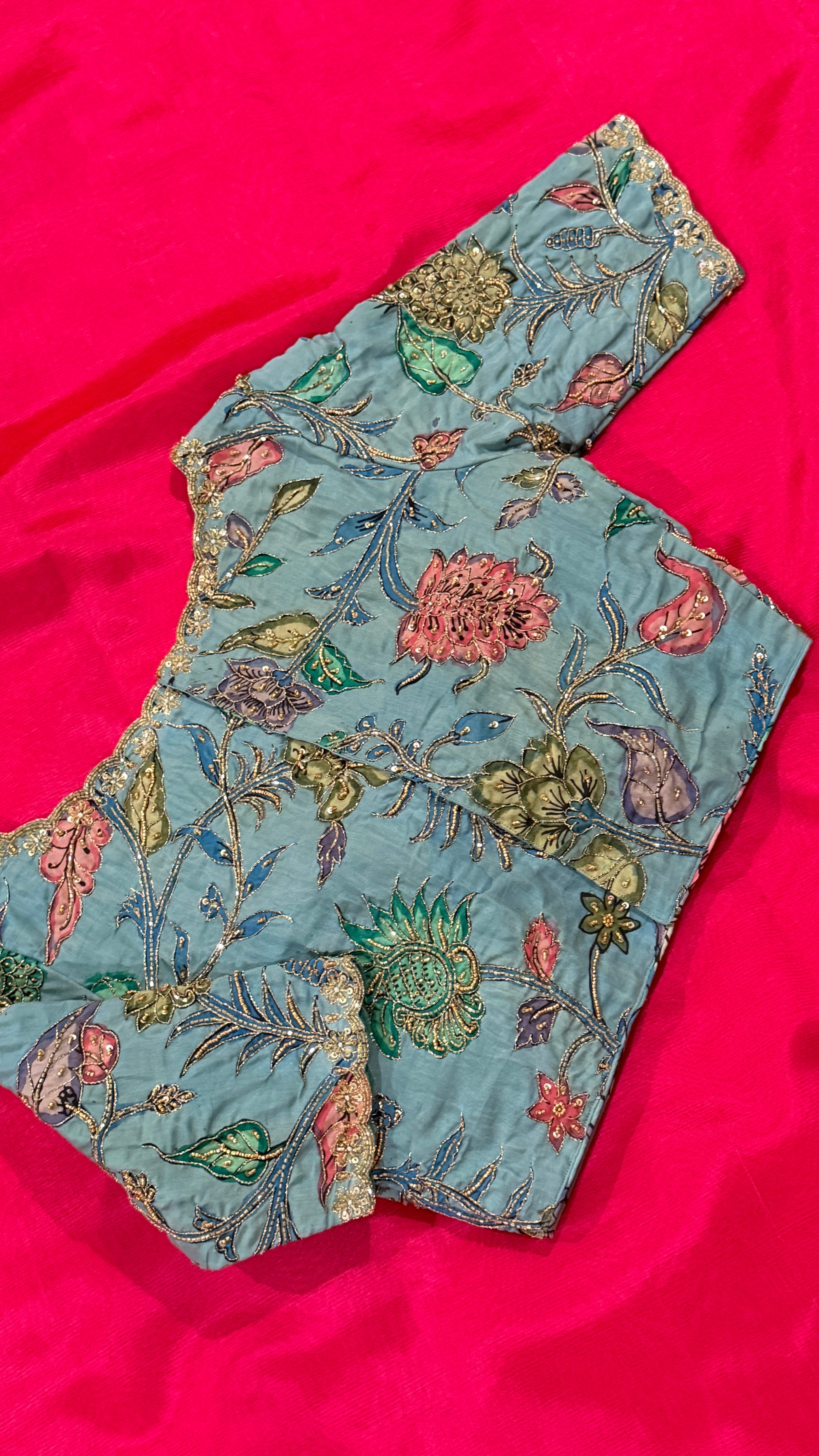 Sky Blue Pen-Kalamkari Blouse
