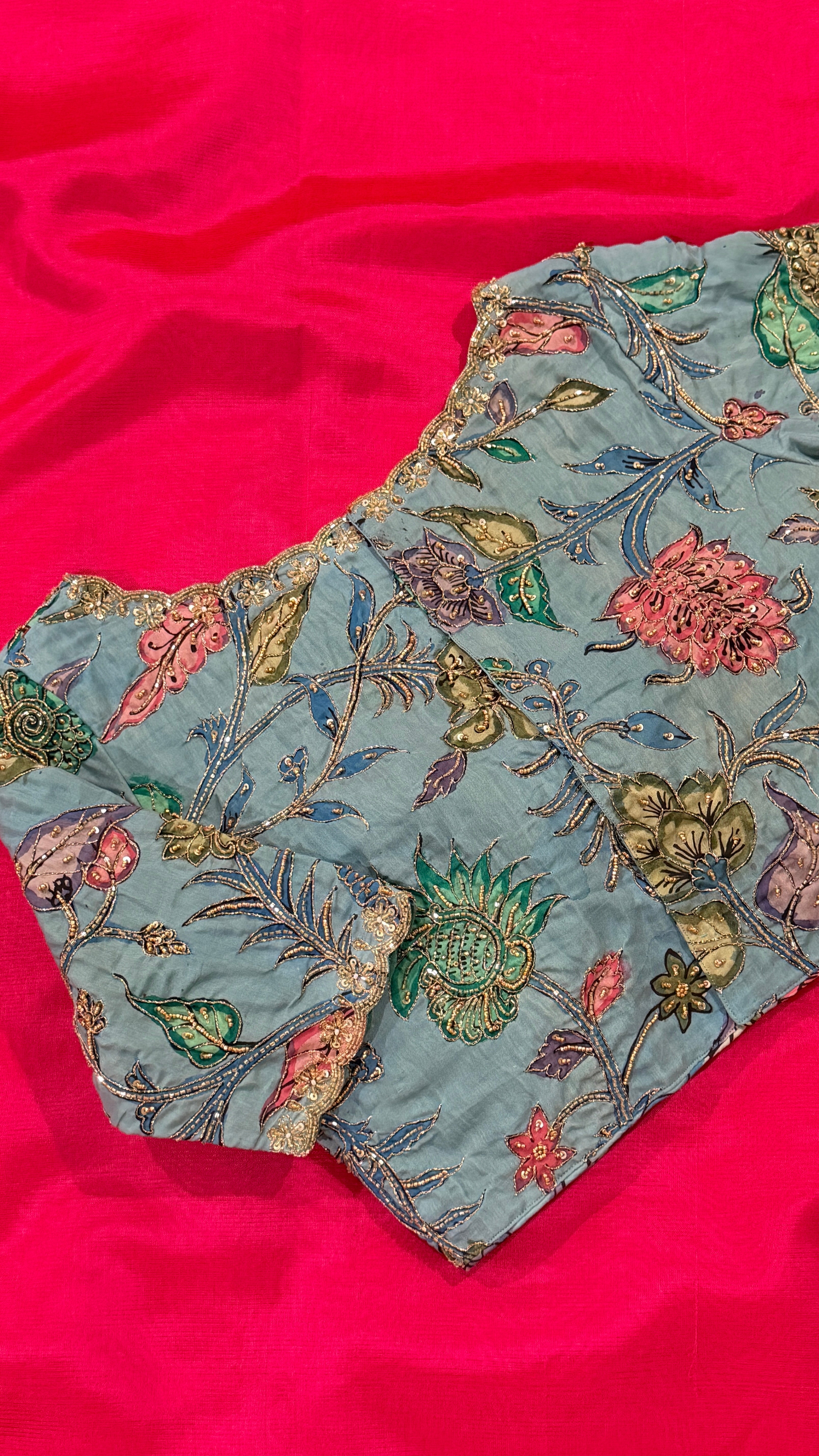 Sky Blue Pen-Kalamkari Blouse