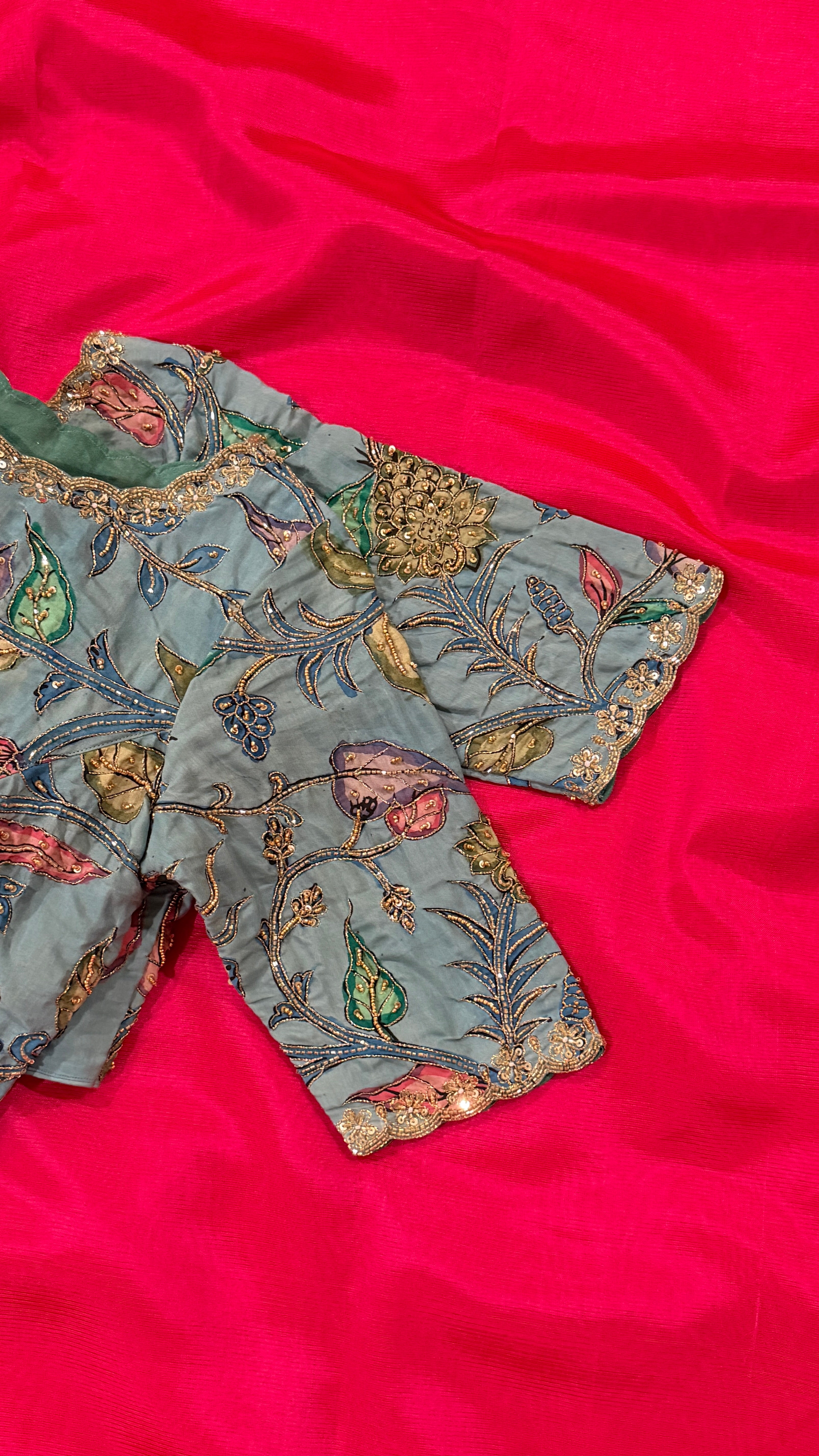 Sky Blue Pen-Kalamkari Blouse