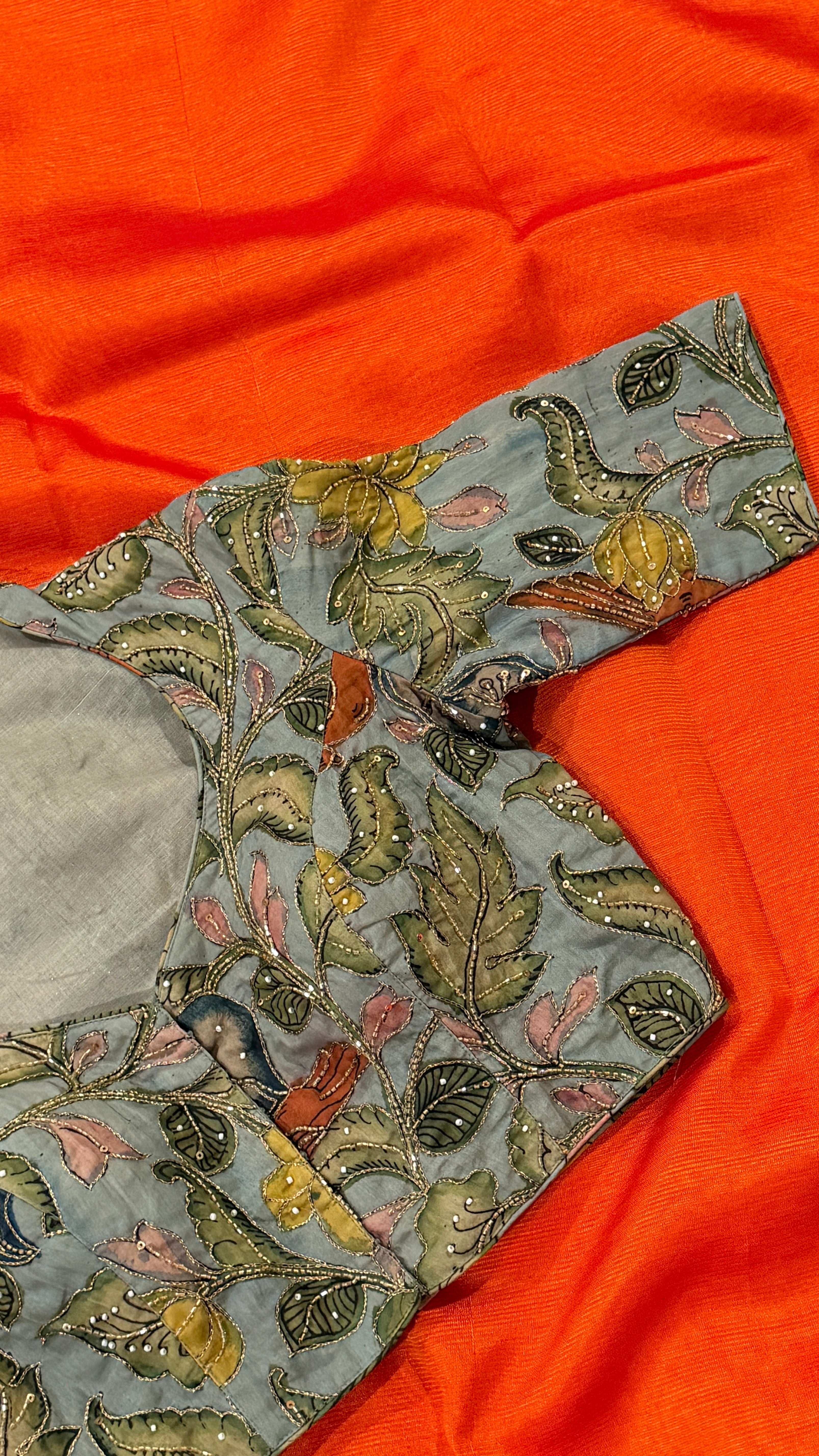 Light Blue Pen-Kalamkari Blouse