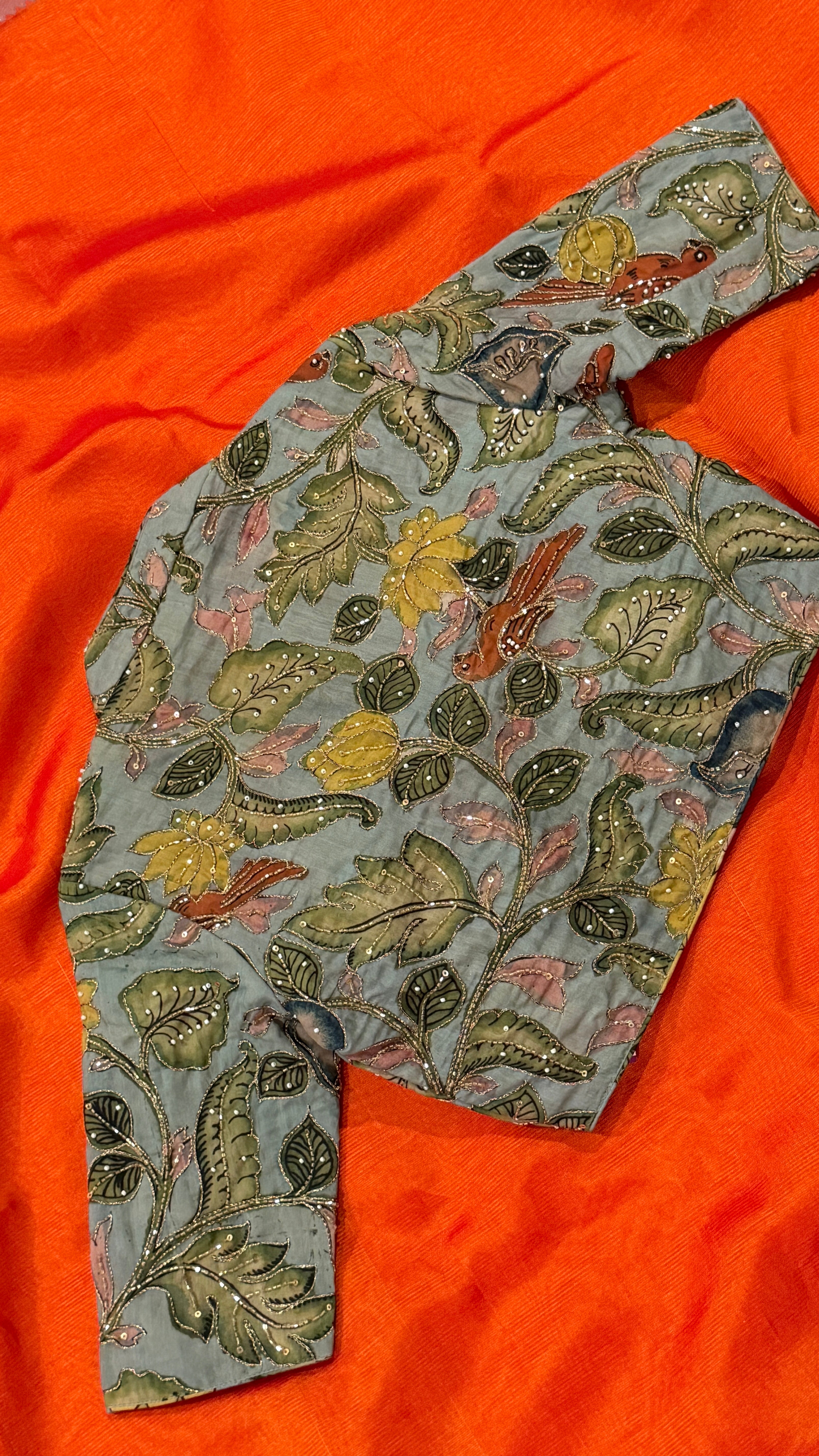 Light Blue Pen-Kalamkari Blouse
