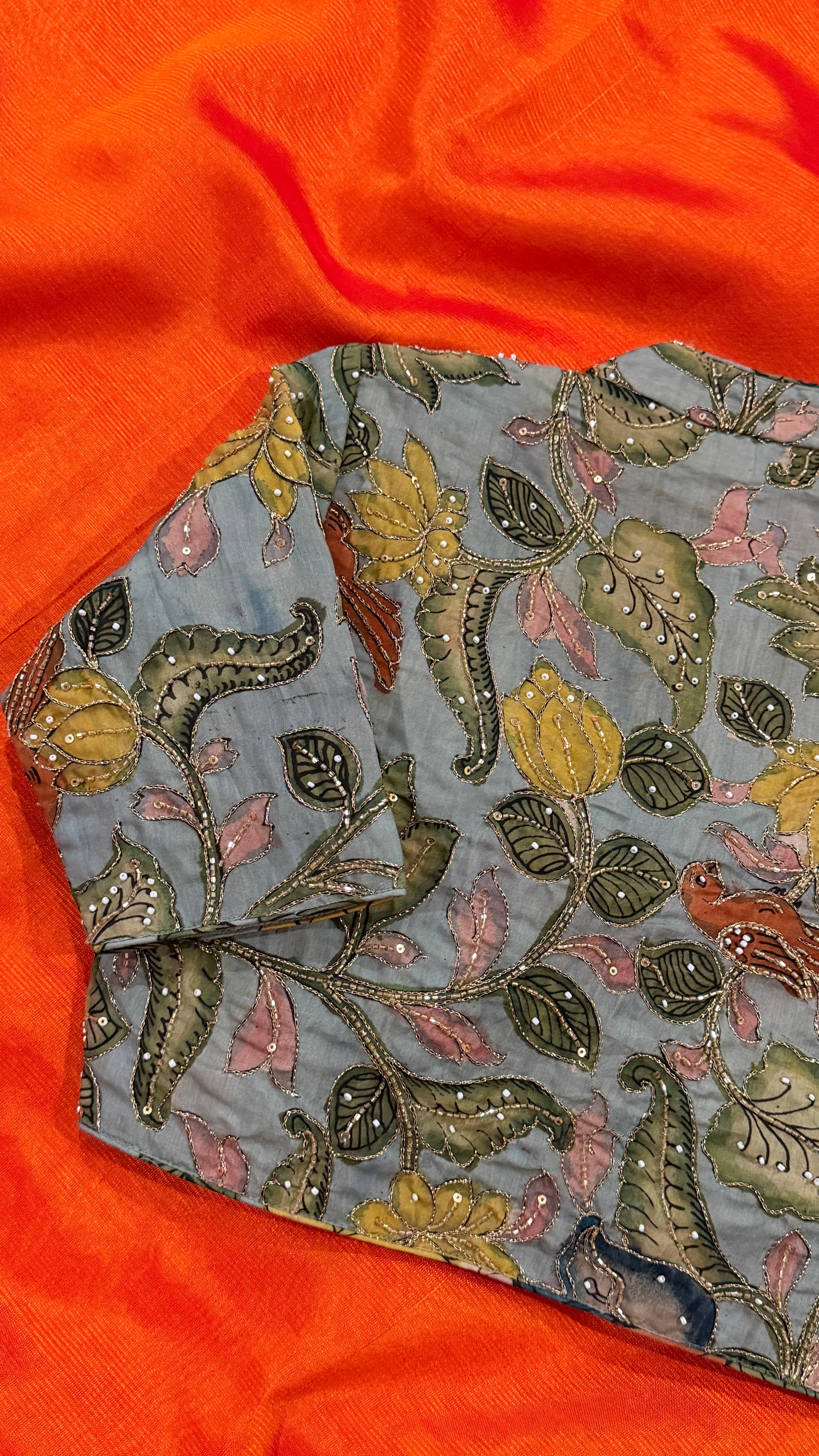 Light Blue Pen-Kalamkari Blouse