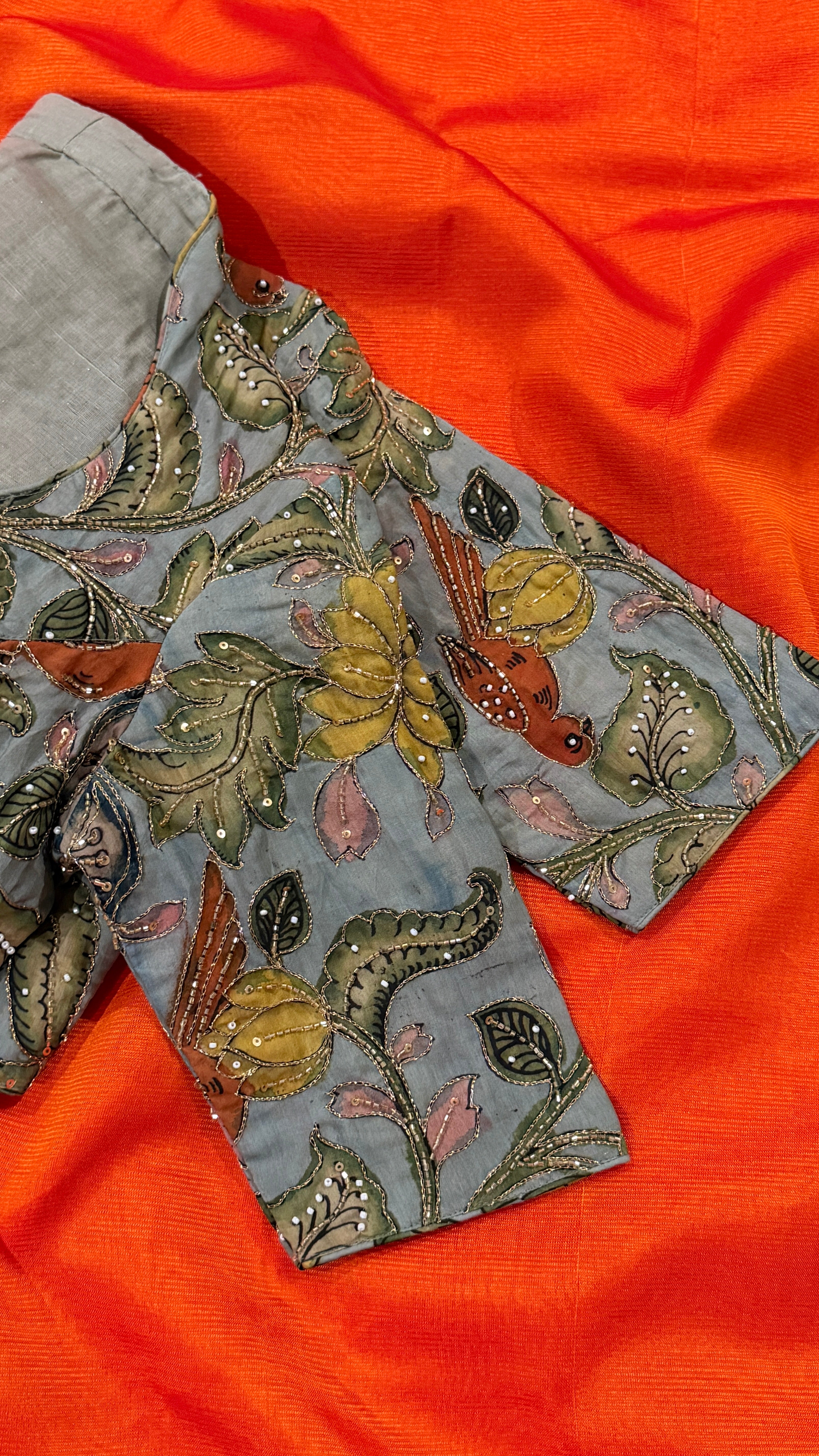 Light Blue Pen-Kalamkari Blouse
