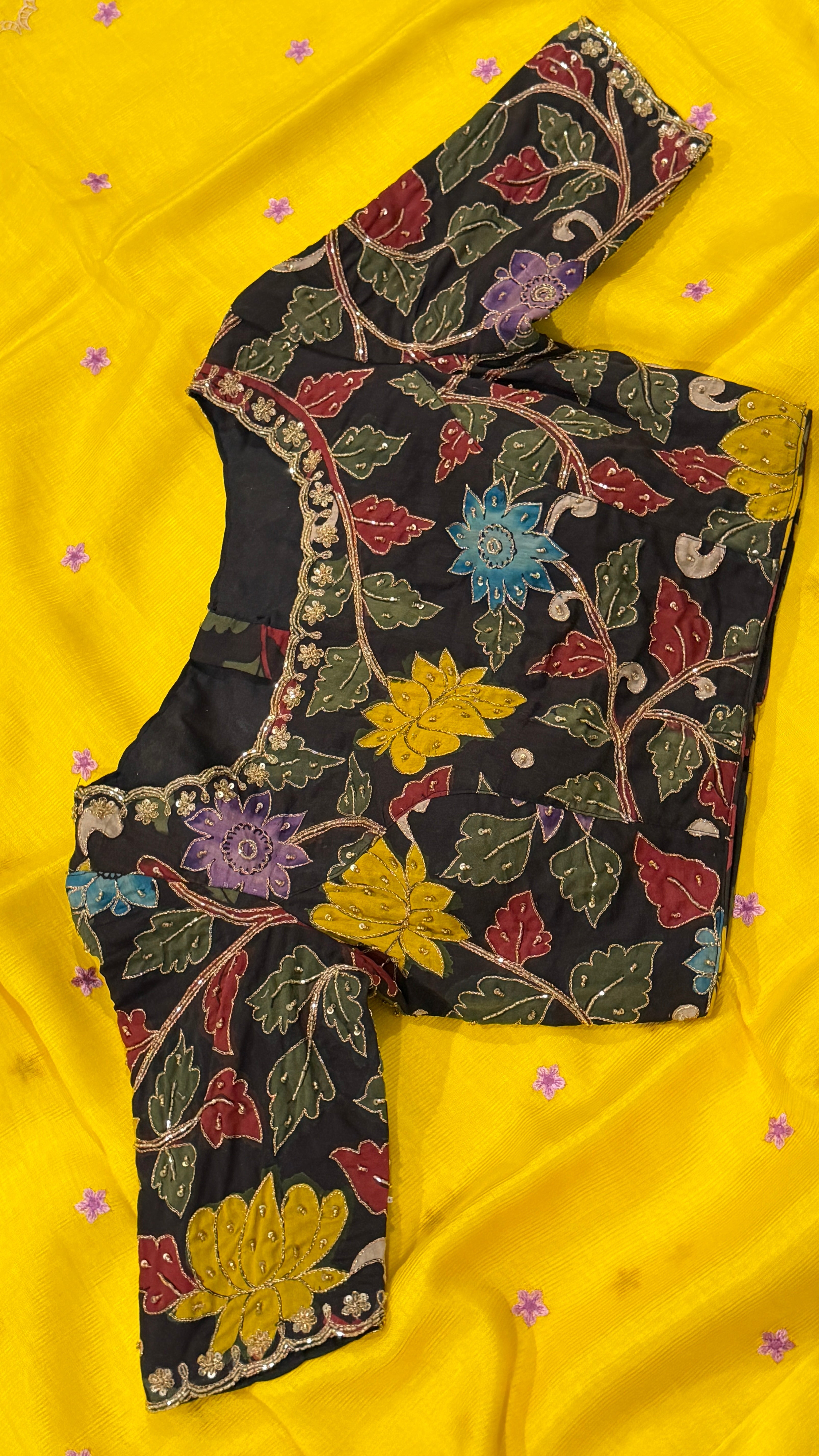 Black Floral Pen-Kalamkari Blouse