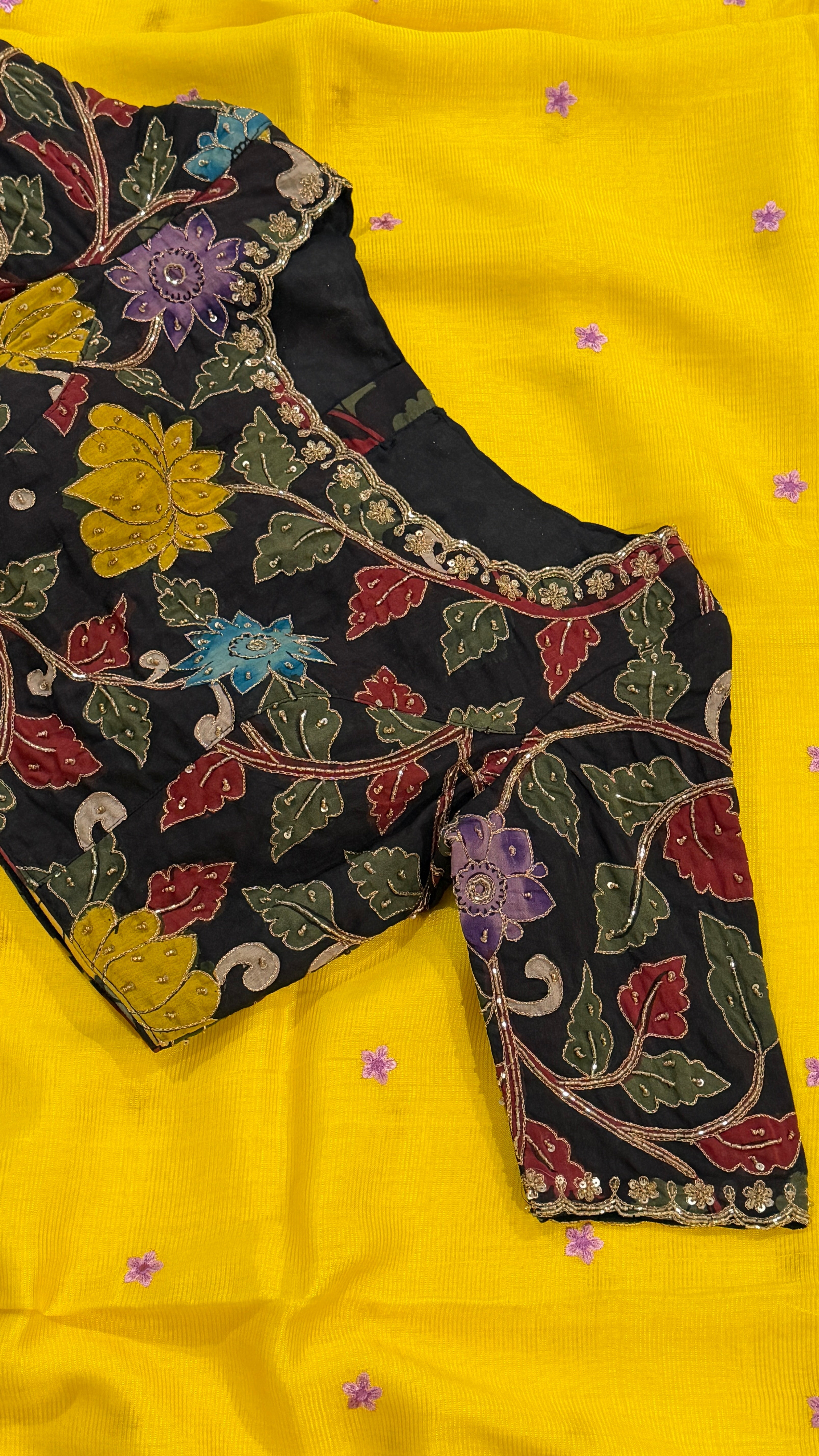 Black Floral Pen-Kalamkari Blouse