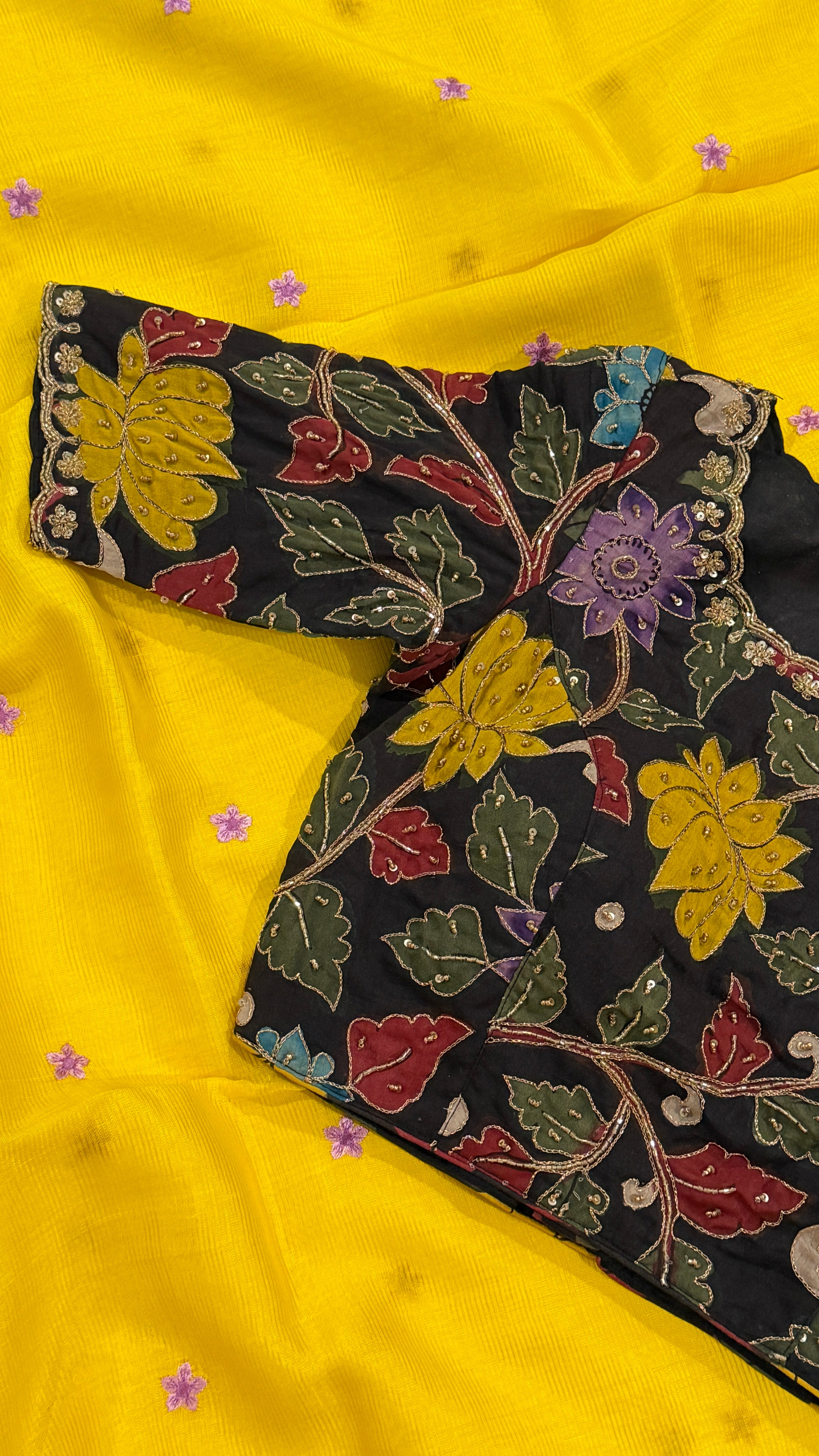 Black Floral Pen-Kalamkari Blouse