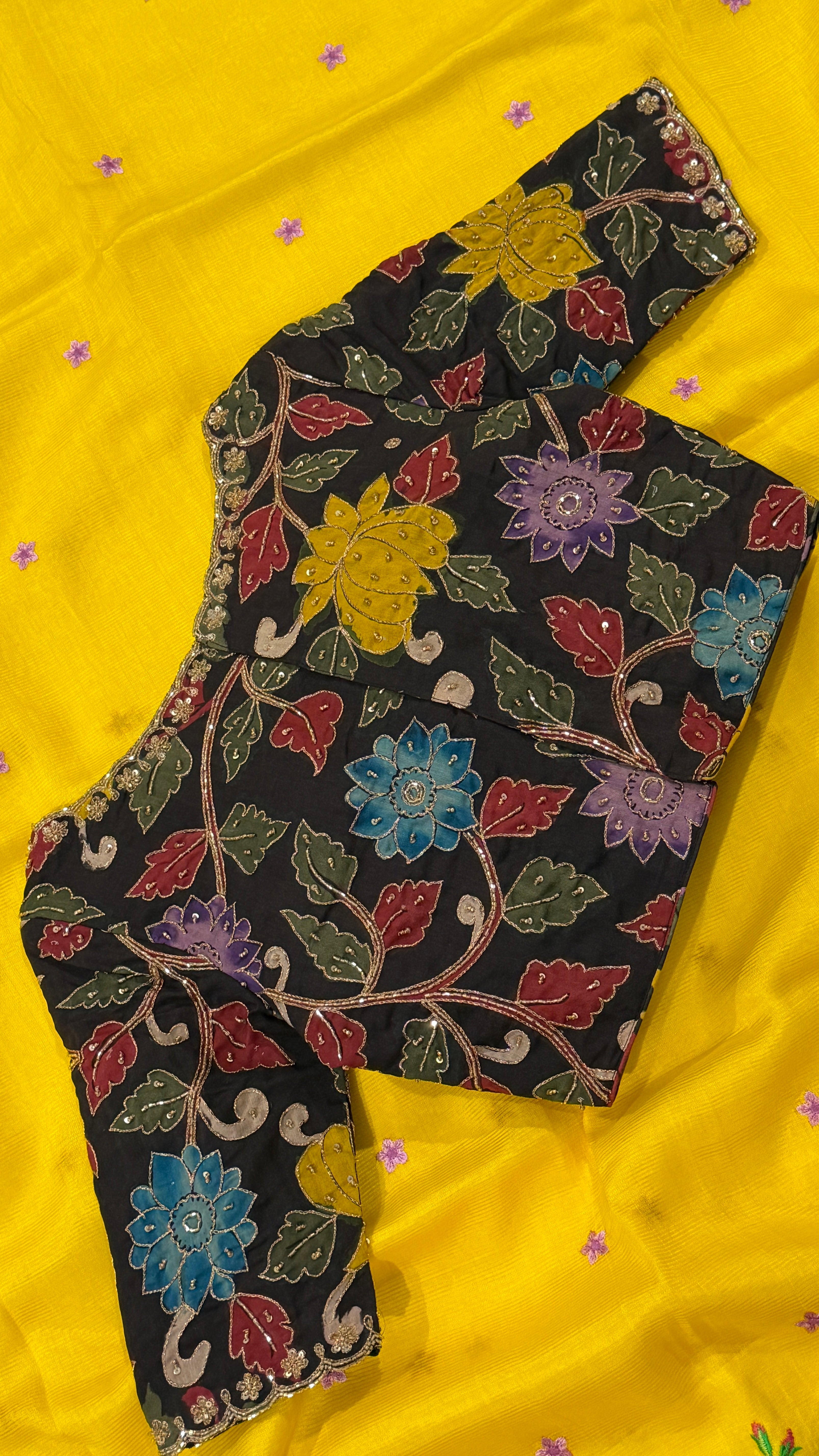 Black Floral Pen-Kalamkari Blouse