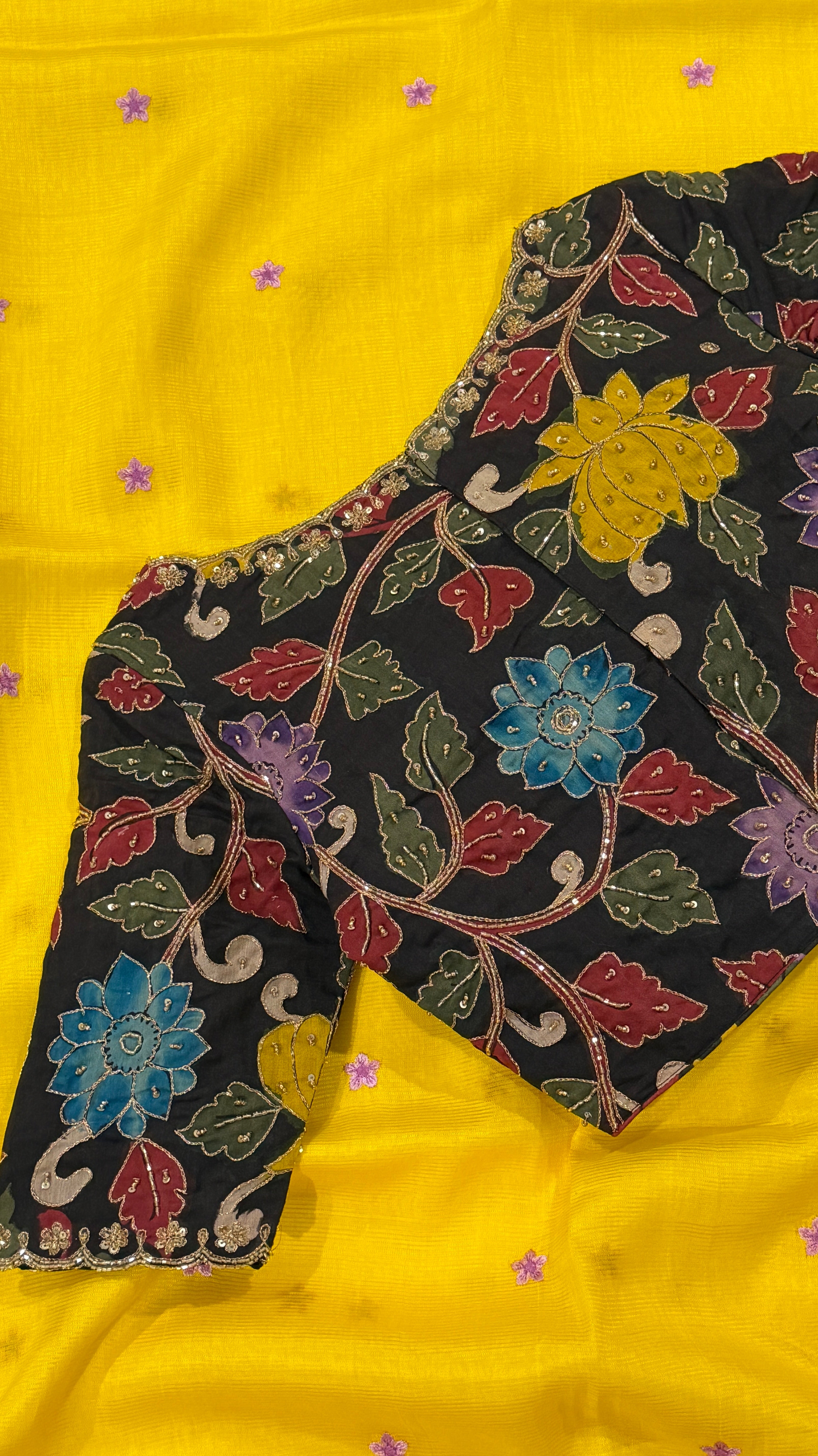 Black Floral Pen-Kalamkari Blouse