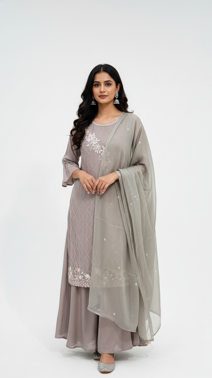 Grey Shine Sharara Suit