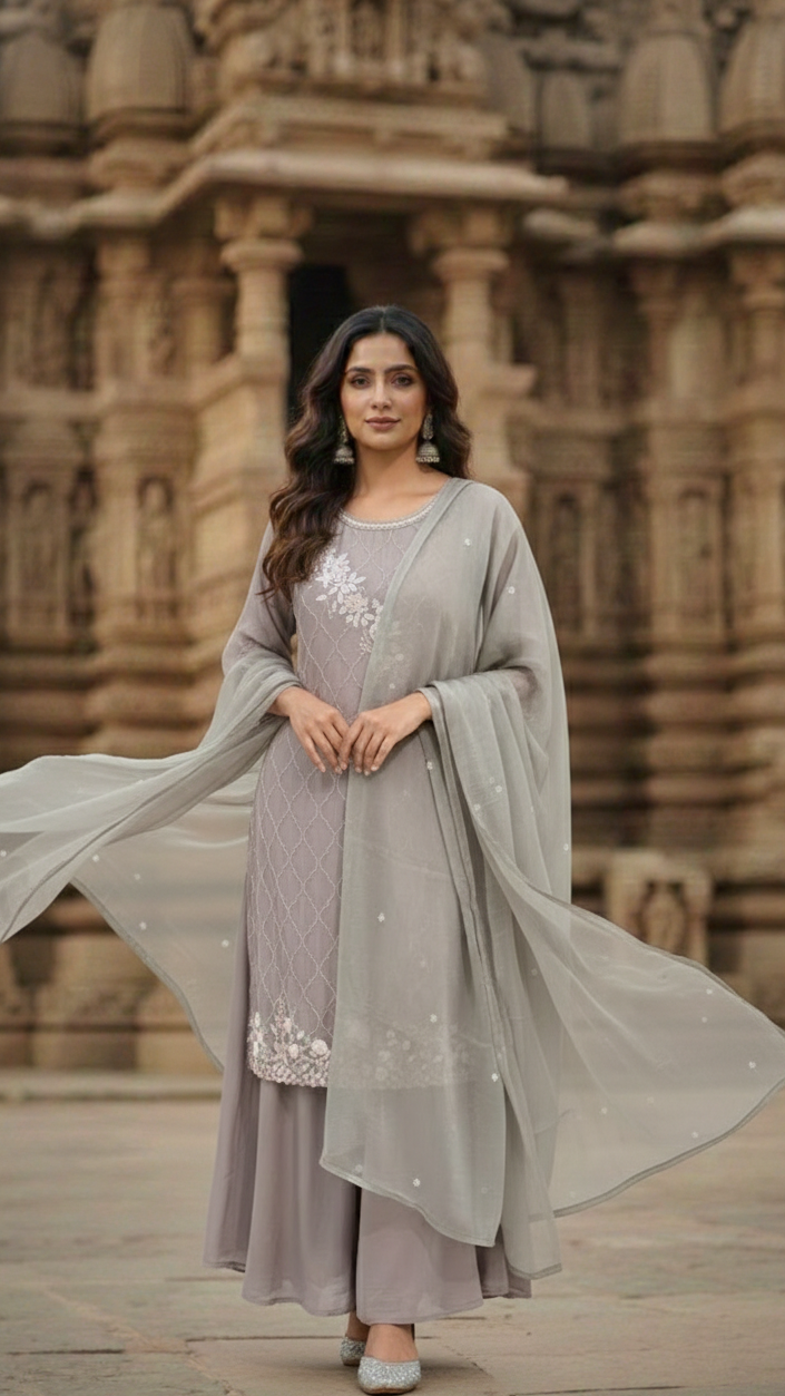 Grey Shine Sharara Suit