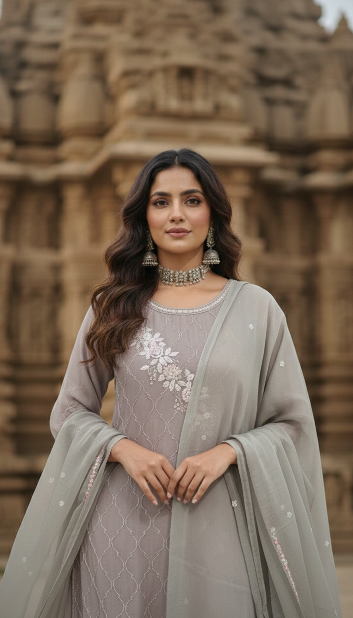 Grey Shine Sharara Suit