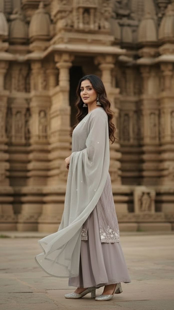 Grey Shine Sharara Suit