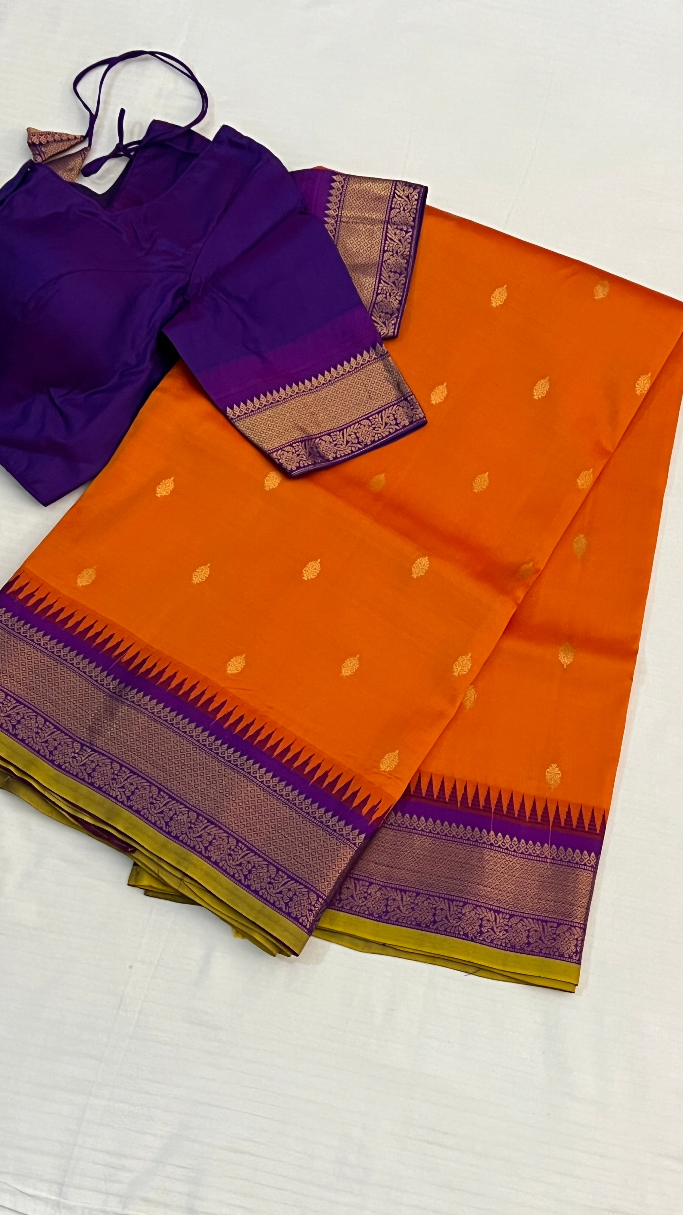 Orange & Violet Gadwal Silk Saree